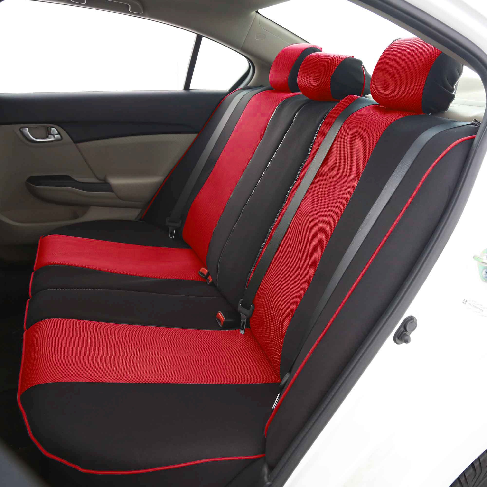FH Group Universal Car Seat Covers Full Set - Red Cloth with Edgy Piping Design, Airbag Compatible & Split Rear for Cars, Trucks, SUVs | Durable Interior Accessories for Daily Commute, Road Trips & Family Protection