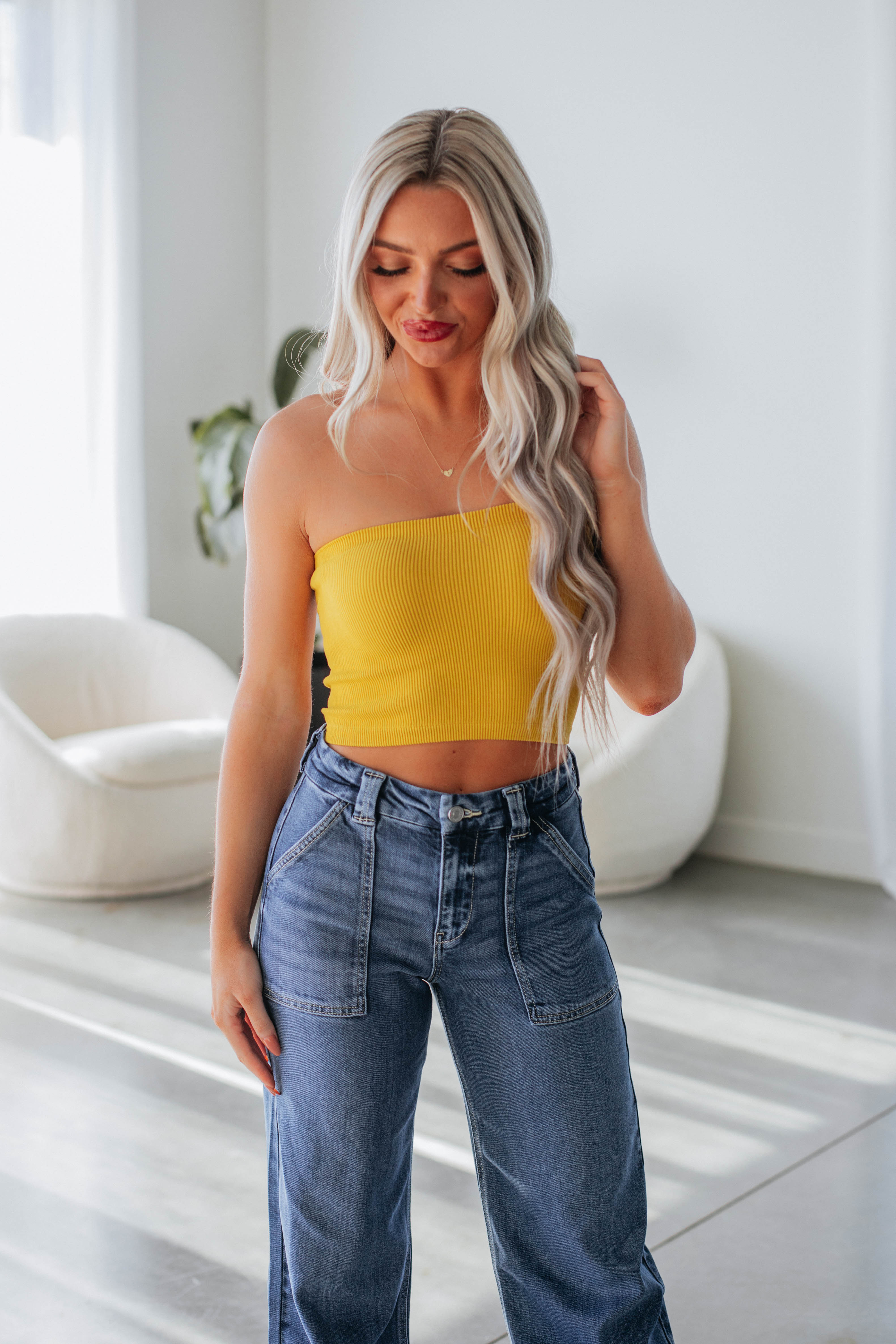 Alexa Ribbed Top Honey - Women's Stretchy Casual Knit Shirt for Everyday Wear, Date Night & Office Outfits