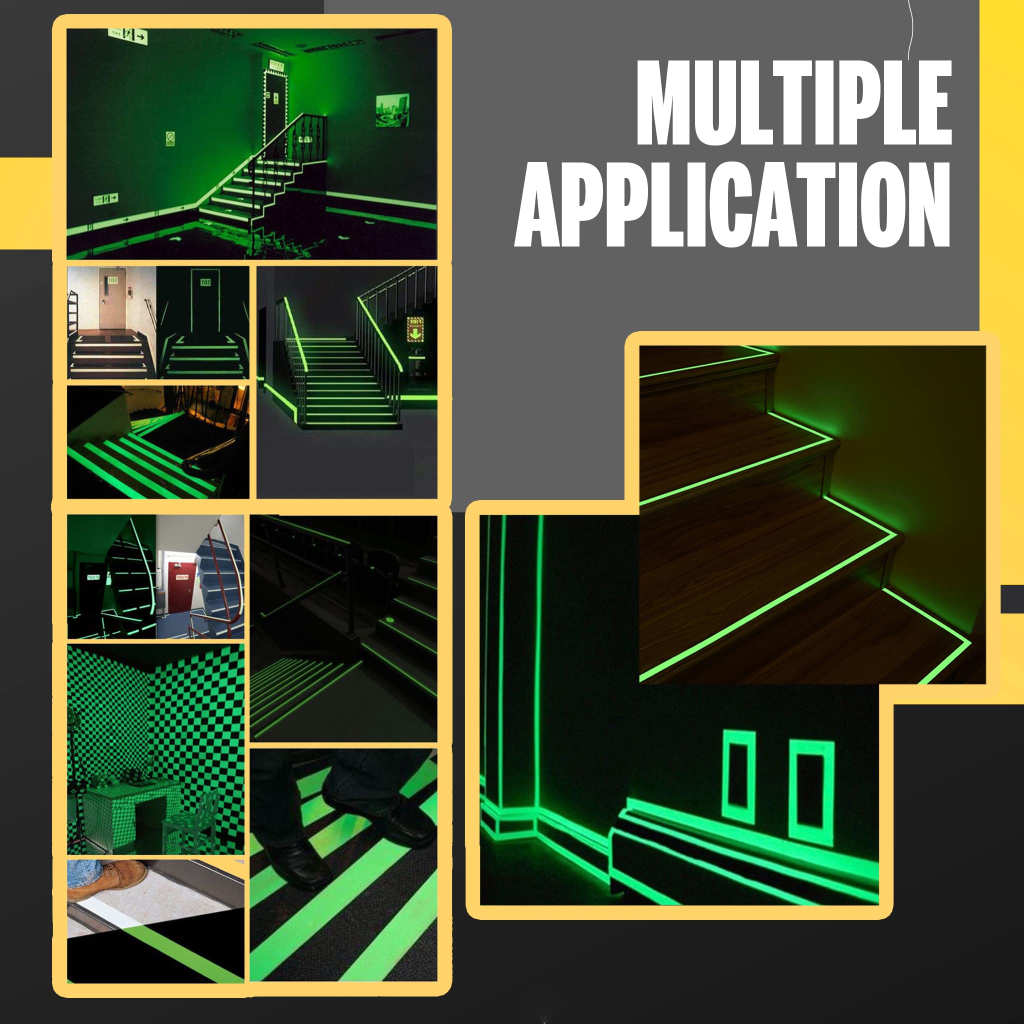 1 Inch x 60 FT Glow in The Dark Tape - 2 Rolls Pack - Bright Rechargeable Fluorescent Luminous Tape for Indoor & Outdoor Use - Home Decoration, Emergency Marking, Stair Safety, Kids Room & Party Decor