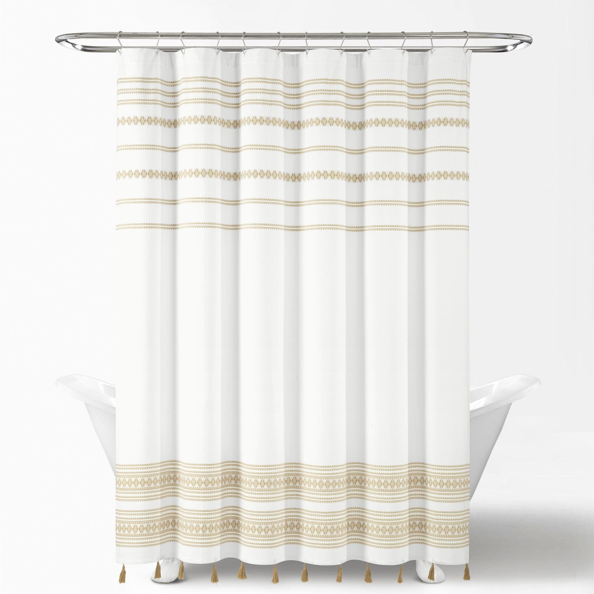 Eco-Friendly Breezy Chic Tassel Jacquard Shower Curtain - 100% Recycled Cotton Bathroom Decor for Modern & Bohemian Style Homes