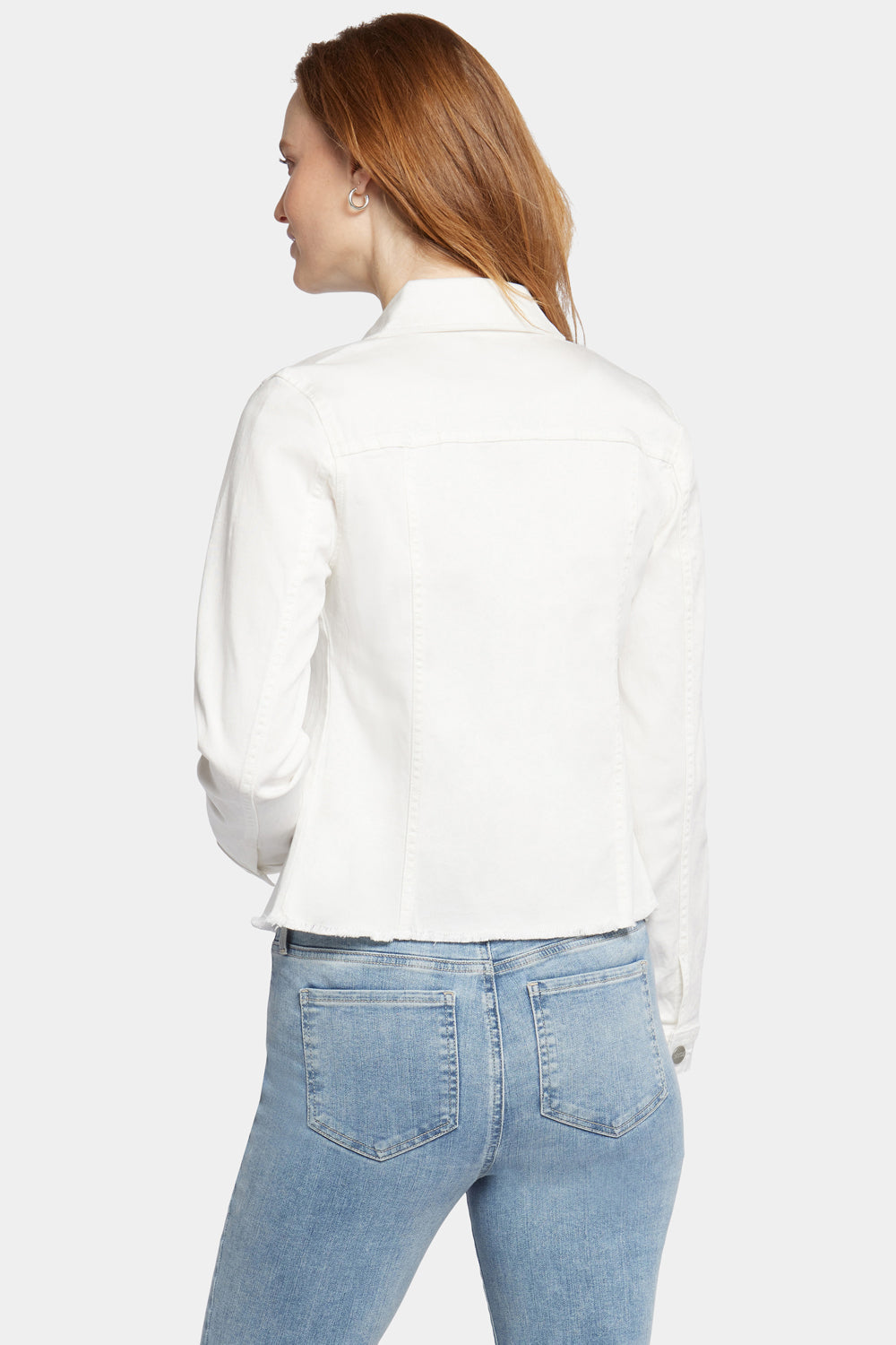 Stylish Frayed Hem Denim Jacket in Optic White - Perfect for Casual Outfits & Streetwear Looks