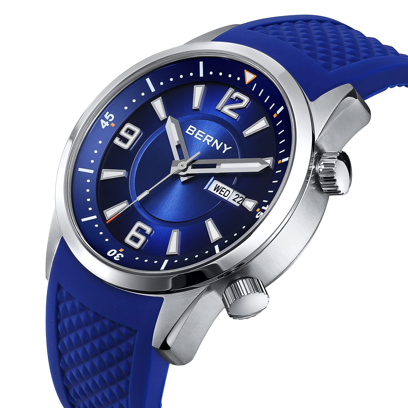 BERNY Men's Automatic Dive Watch - 20ATM Waterproof, Sapphire Glass, Super Luminous - Mechanical Wristwatch with Screw-Down Crown & Silicone Band - Perfect for Scuba Diving, Swimming and Outdoor Adventures