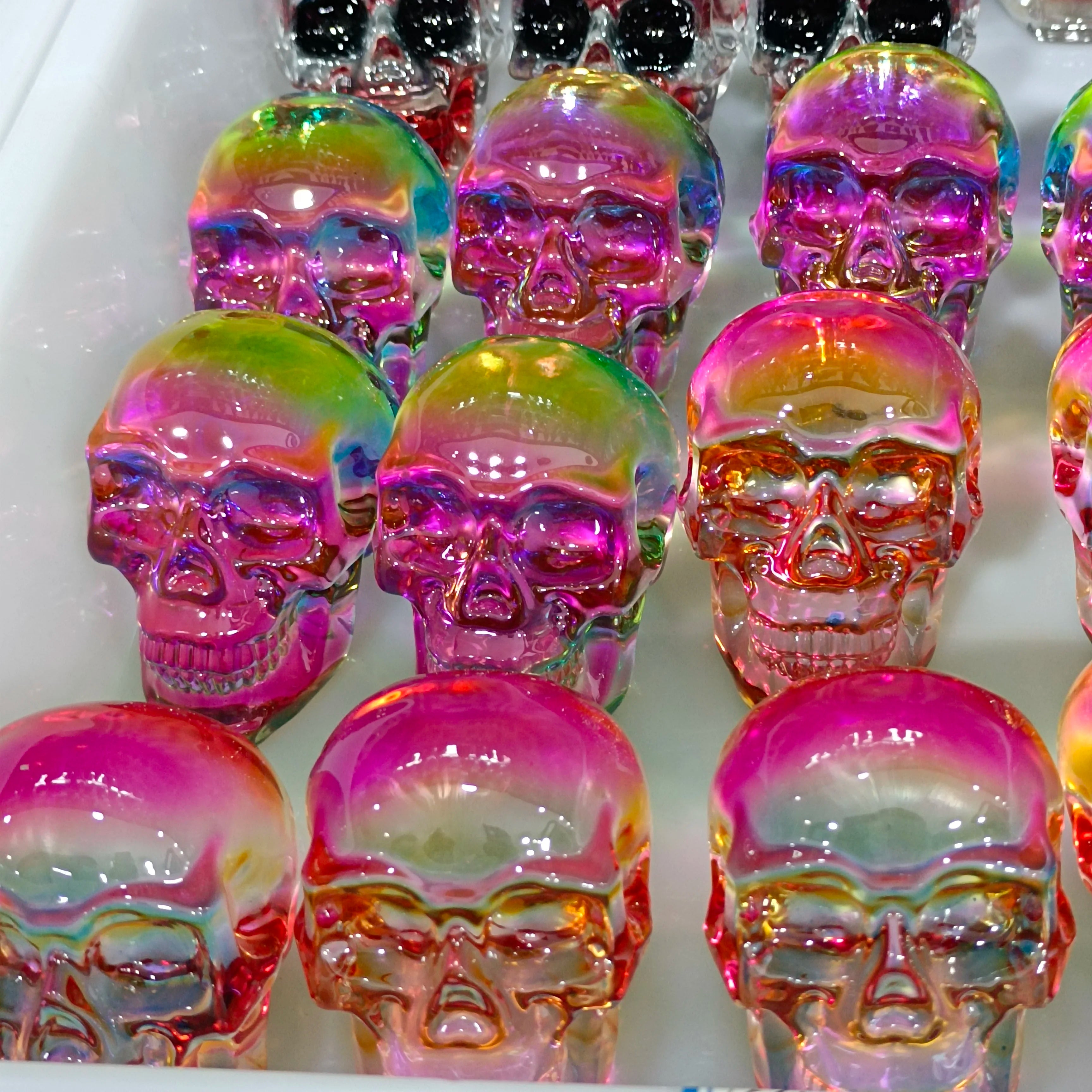 7-8cm Natural Aura Quartz Crystal Skull Carving - Handcrafted Mineral Decor for Home, Halloween, Meditation & Spiritual Healing
