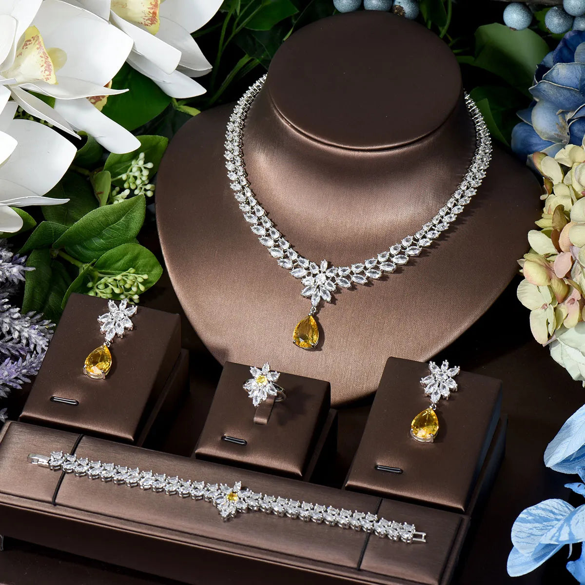 Elegant Hybrid African CZ Wedding Jewelry Set - Bridal Necklace & Earrings - Perfect for Bridal Shower, Engagement & Wedding Ceremonies