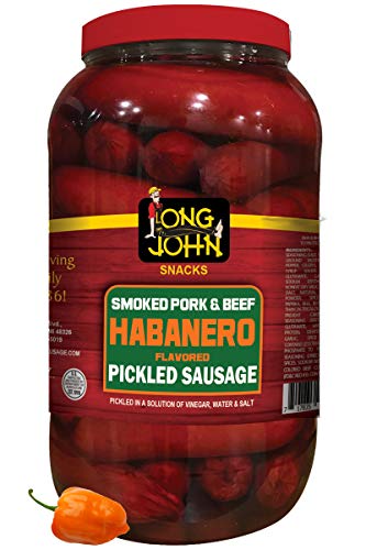 Long John Snacks Pickled Sausage - Premium Smoked Pickled Beef & Sausage Snack, Habanero Flavor (2 Pack, 72oz) - Perfect for Camping, Road Trips & Game Day Snacking