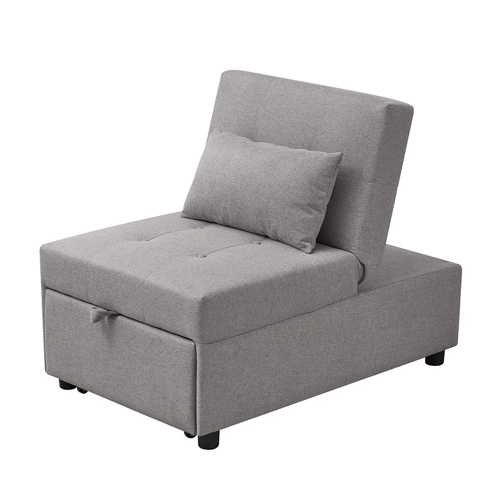 Kings Brand Multi-Function Ottoman Sofa Bed Sleeper - Convertible Chair with Storage, Light Grey - Perfect for Small Spaces, Living Room, Guest Room & Home Office