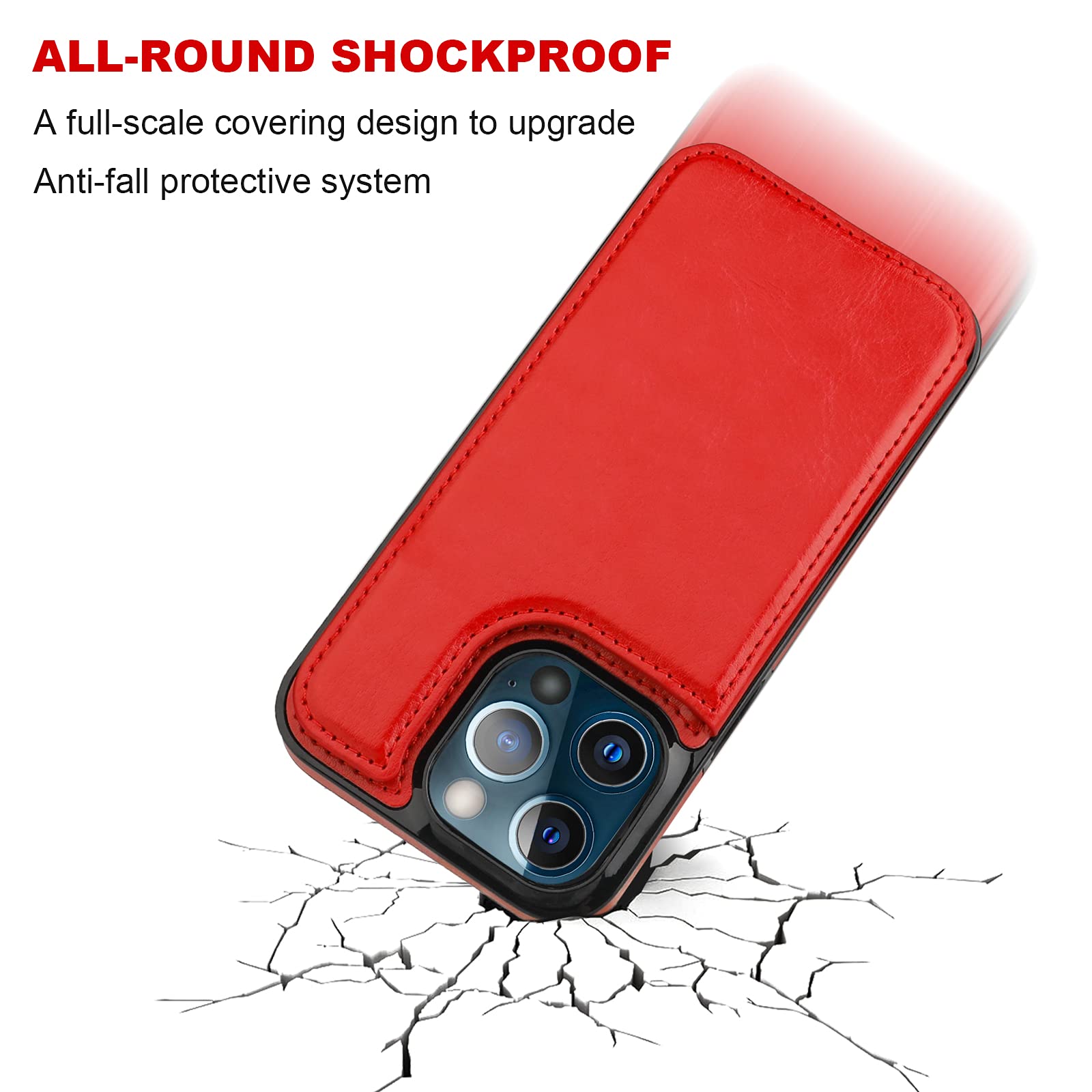 Premium PU Leather iPhone 13 Pro Max Wallet Case with Card Holder & Kickstand - 6.7 Inch Shockproof Cover with Double Magnetic Clasp (Red) - Perfect for Daily Commute, Travel, and Hands-Free Viewing