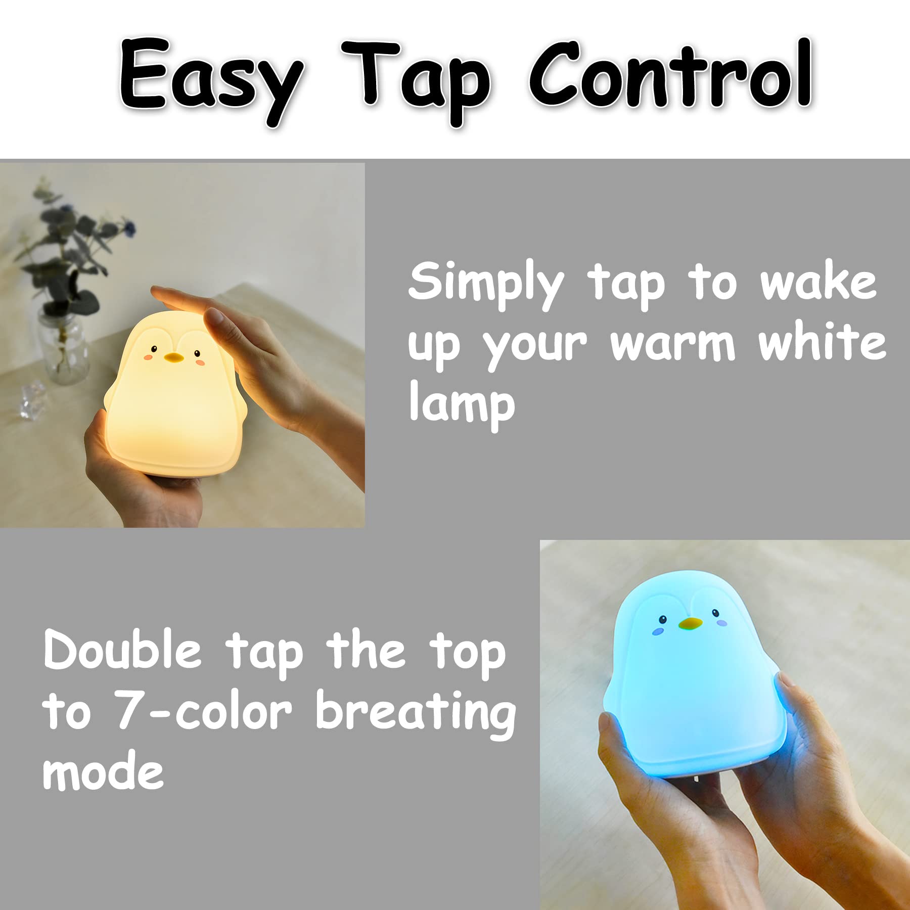 TriPro Penguin Kids Silicone Night Light - Cute Nursery Room Decor, Desk Lamp & Bedside Light - Perfect Gift for Mothers, Girls, Women, Kids & Teens - Ideal for Bedrooms, Nurseries & Study Areas
