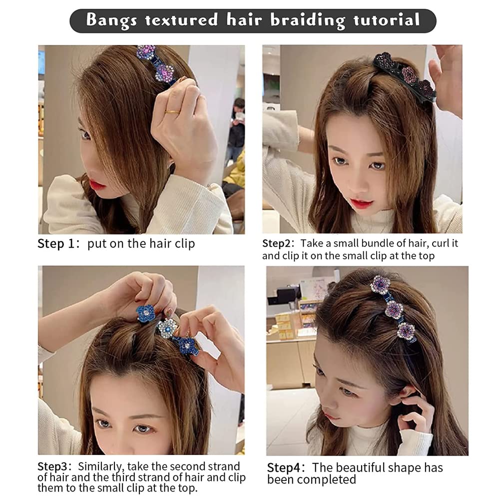 Sparkling Crystal Rhinestone Hair Clips for Women - Double Layer Braided No-Slip Sectioning Clips (4PCS) - Perfect for Weddings, Parties & Everyday Hairstyling
