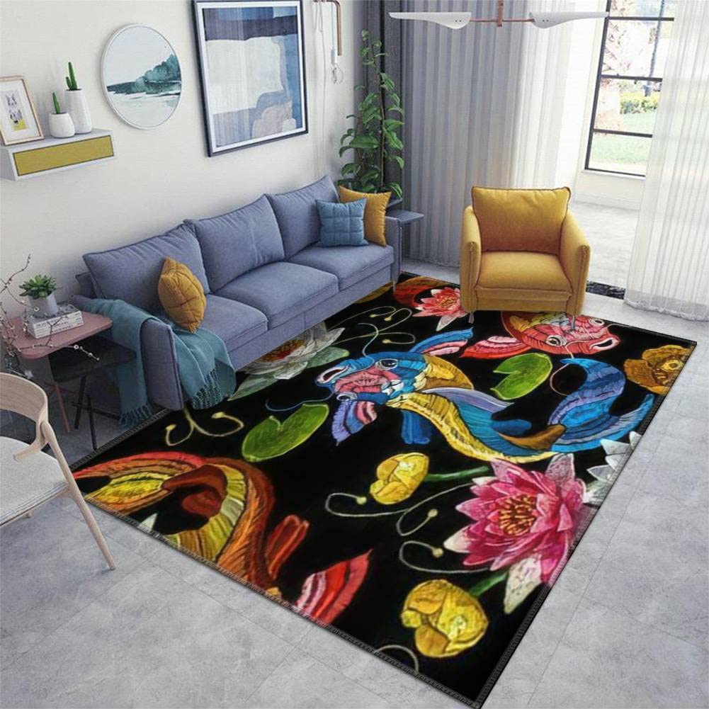Non-Slip Washable Pink & White Lotus Water Lily Indoor Area Rug - Soft Kids Carpet Playmat for Living Room, Bedroom, Playroom & Outdoor Use