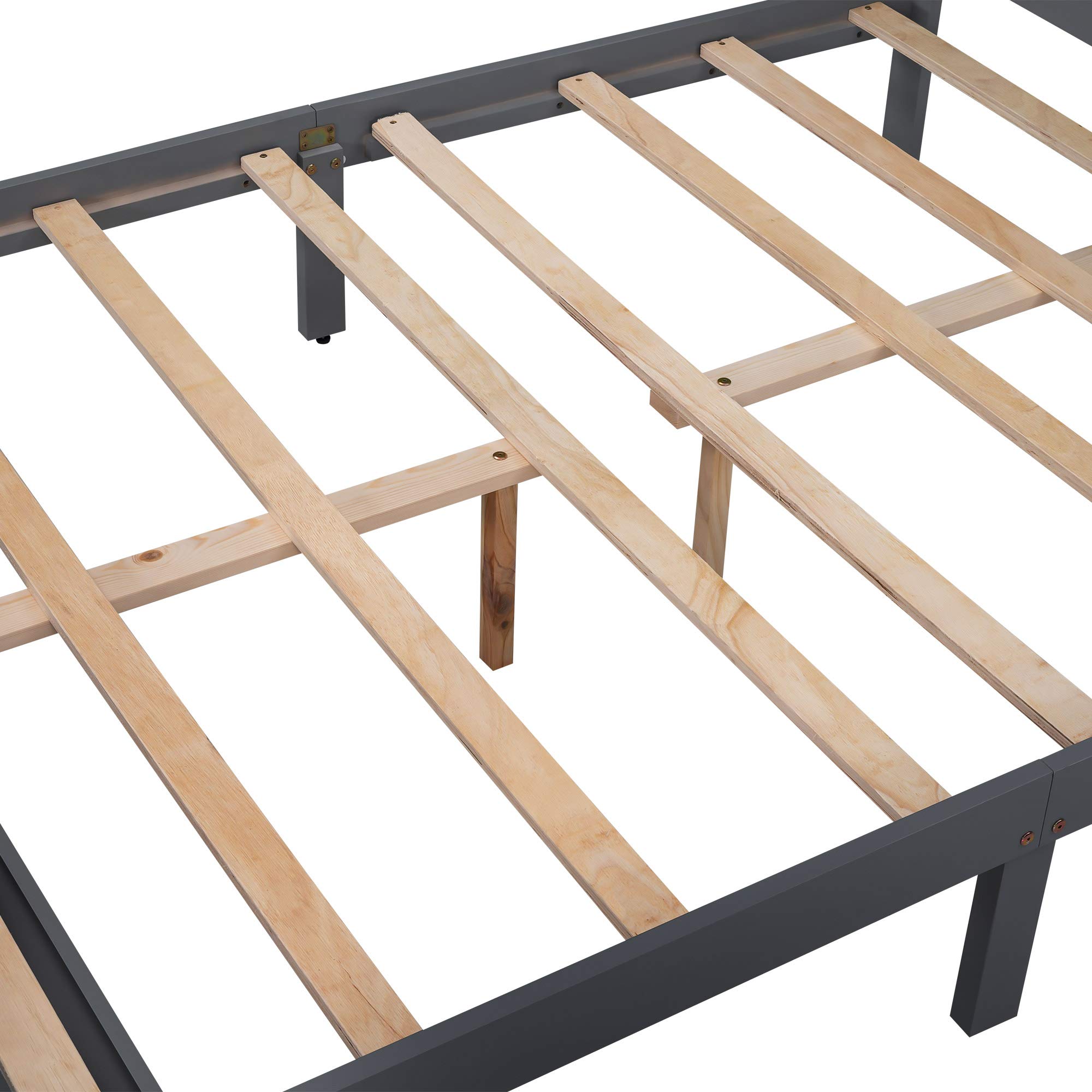 **Henf Full Size Platform Bed Frame with 2 Storage Drawers - Solid Wood Bed for Kids & Adults, No Box Spring Needed, Easy Assembly (Gray) - Perfect for Small Spaces, Guest Rooms & Modern Bedrooms**