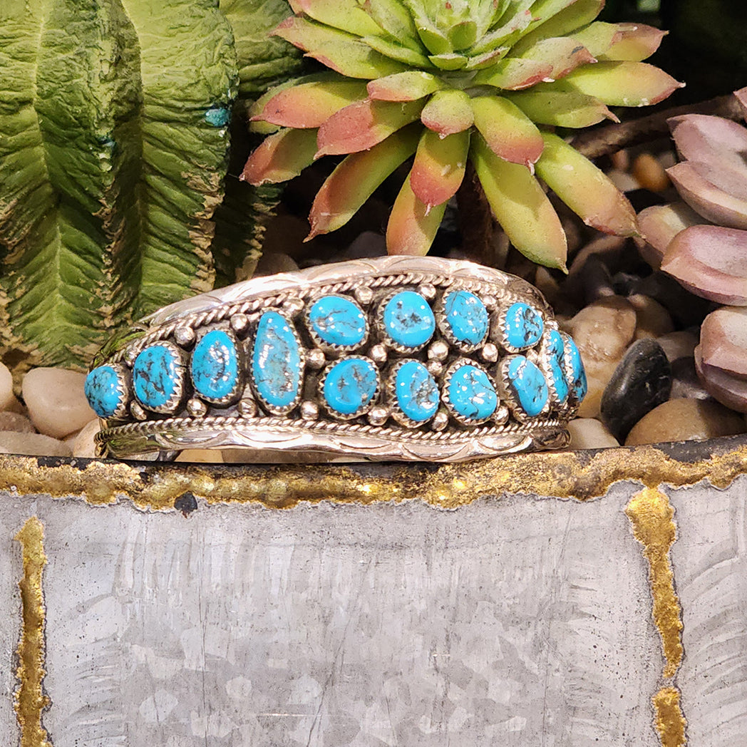Linley Turquoise Cluster Cuff Bracelet - Handmade Boho Jewelry for Women - Perfect for Festivals, Weddings & Everyday Wear