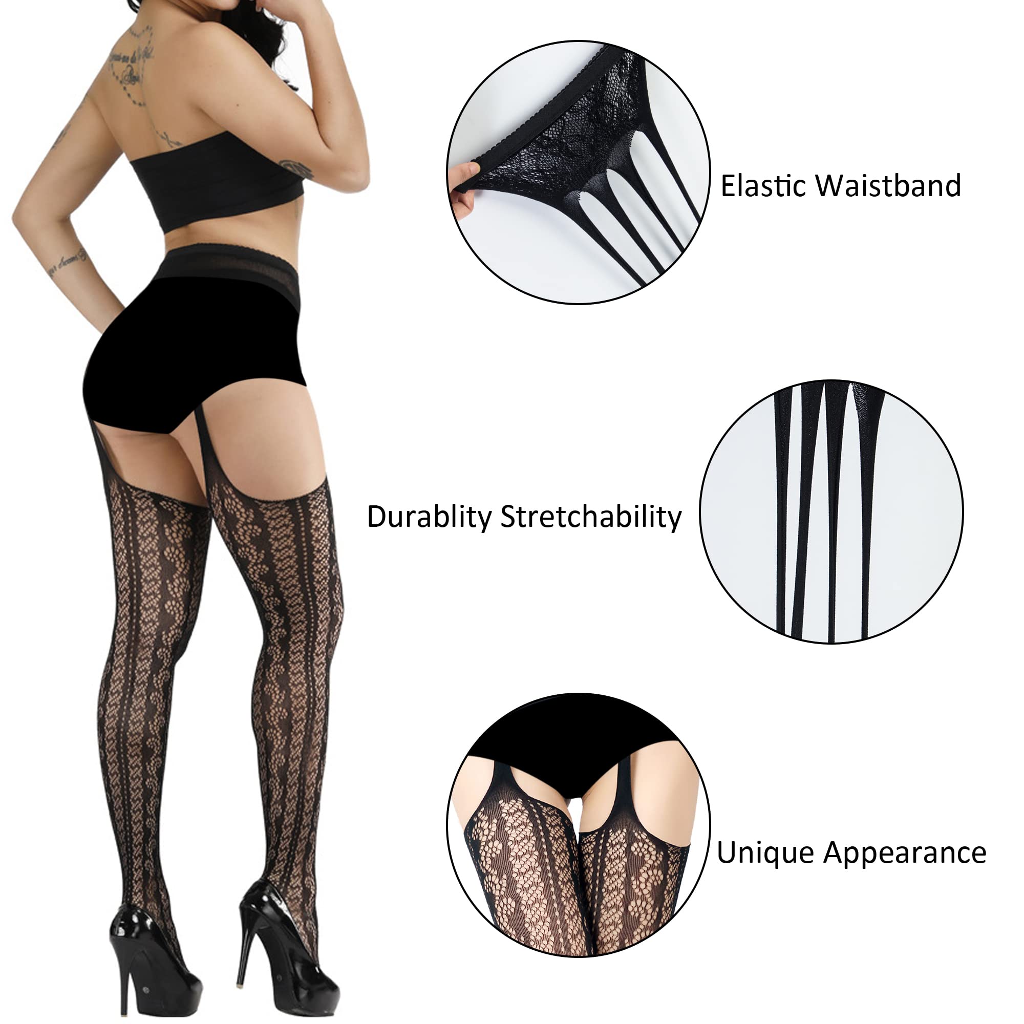 Sexy Fishnet Stockings for Women - Lace Thigh High Tights with Suspender | Perfect for Halloween, Cosplay, Burlesque & Night Out