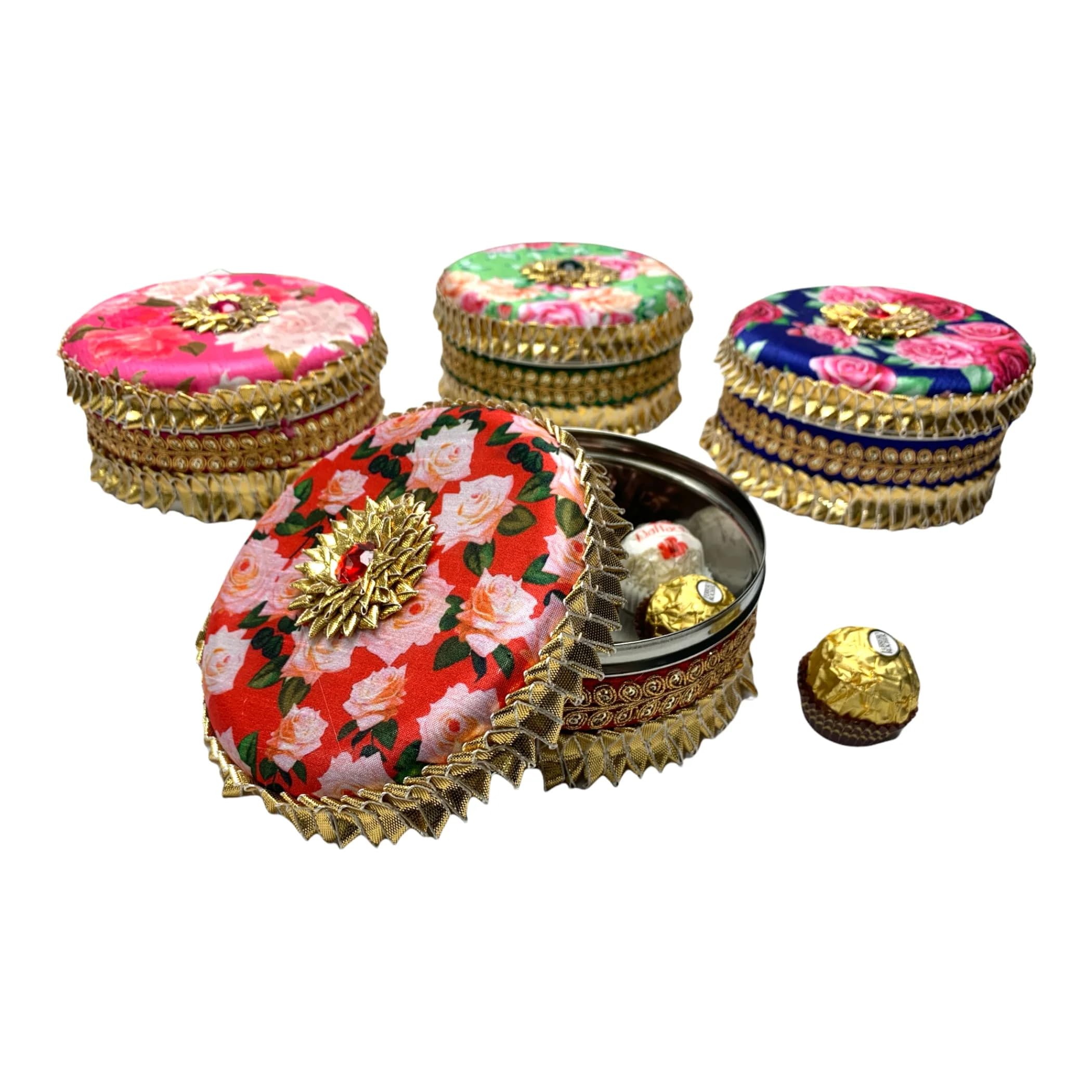 LoveNspire Decorative Gotta Steel Ladoo Box - Elegant Indian Sweet Box for Wedding, Housewarming & Festivals - Perfect Pooja Favor, Shagun Gift for Friends, Family & Guests - Ideal for Diwali, Karva Chauth & Bridal Showers - Reusable Gift Box for Traditional Celebrations