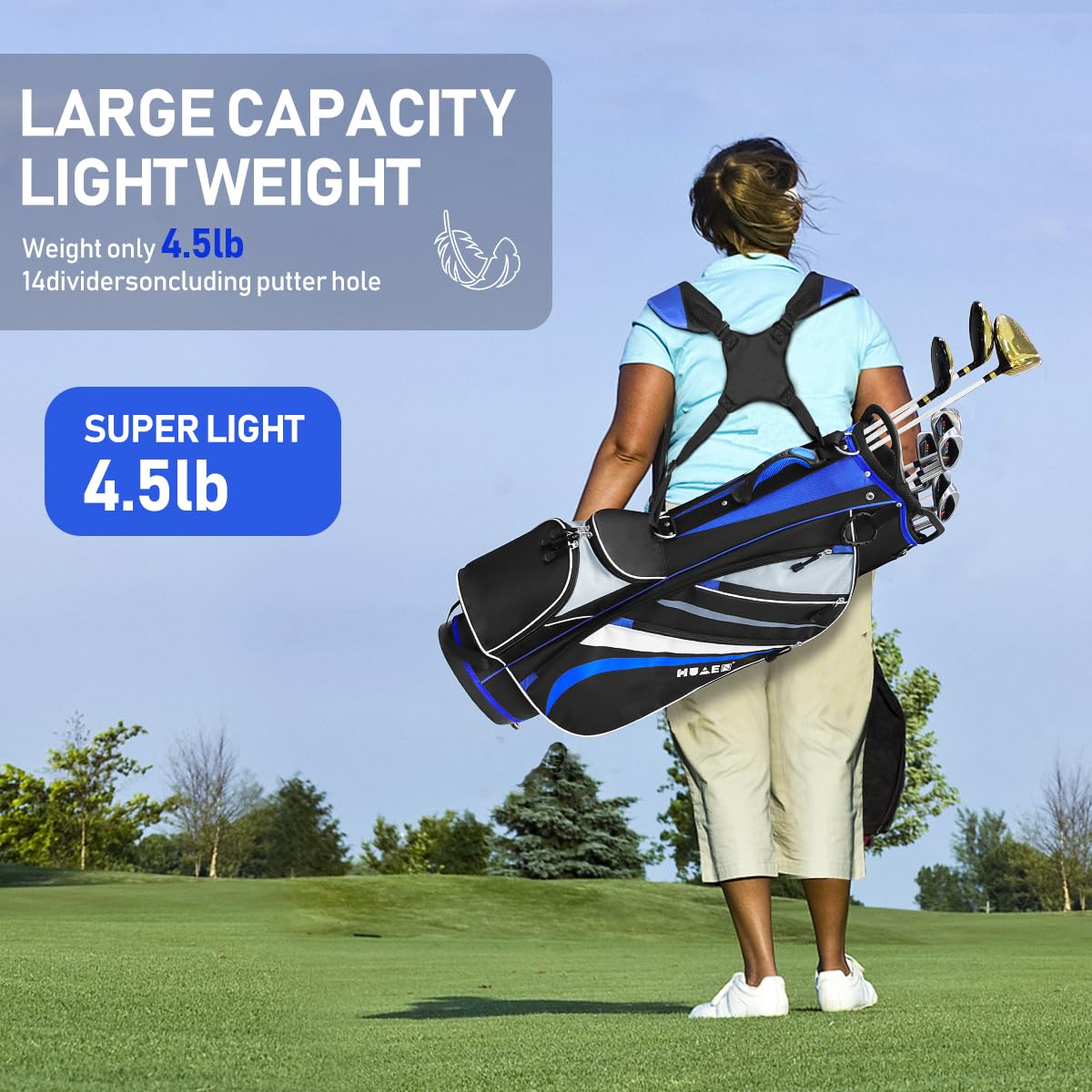 Lightweight 7-Way Divider Golf Stand Bag for Men - Navy Blue Portable Walking & Riding Golf Bag with Dust Cover & Comfortable Strap - Perfect for Golf Course, Driving Range & Travel