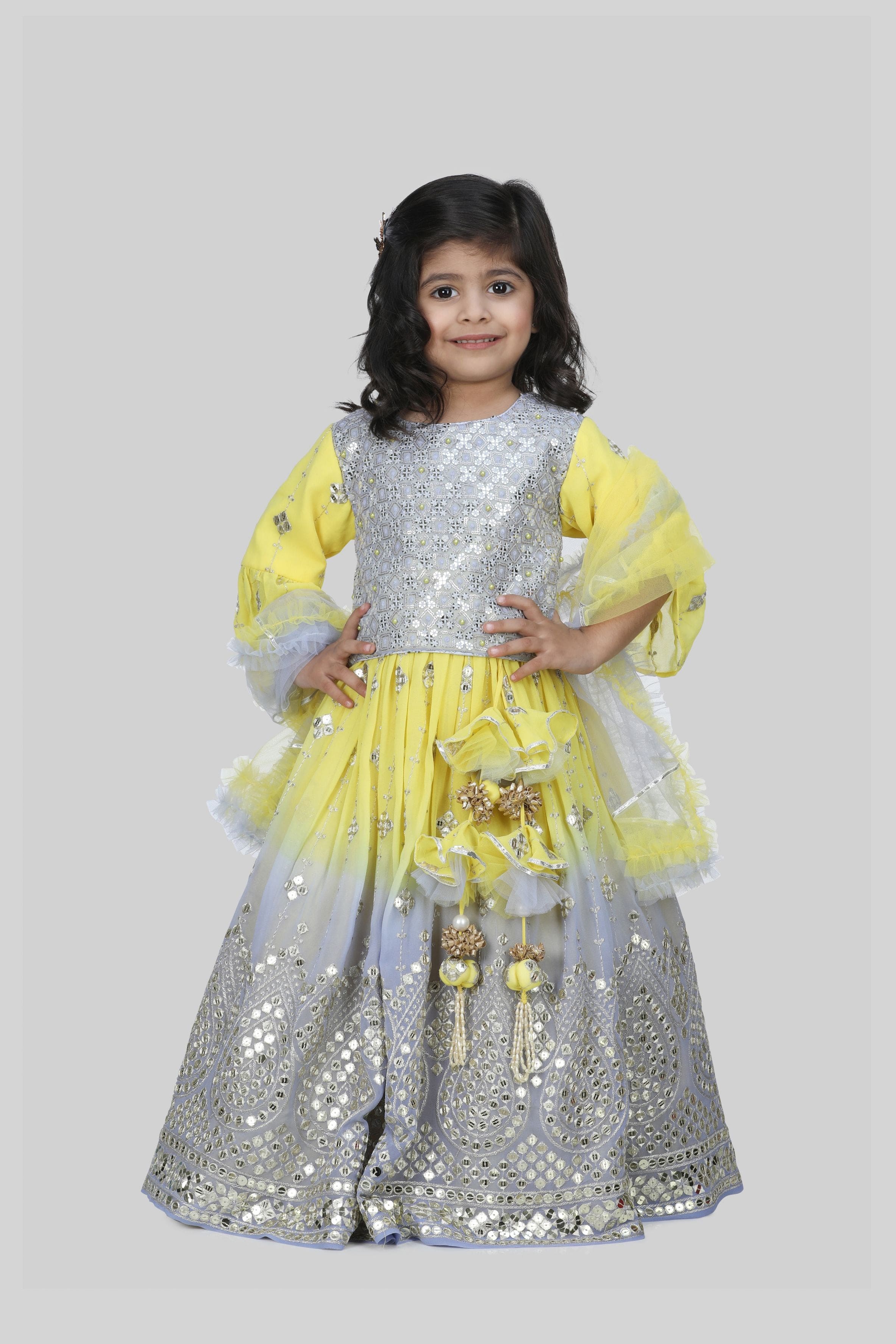 Pre Order: Lavender & Yellow Tie Dye Lehenga Choli with Dupatta - Indian Ethnic Outfit for Weddings, Festivals & Cultural Events