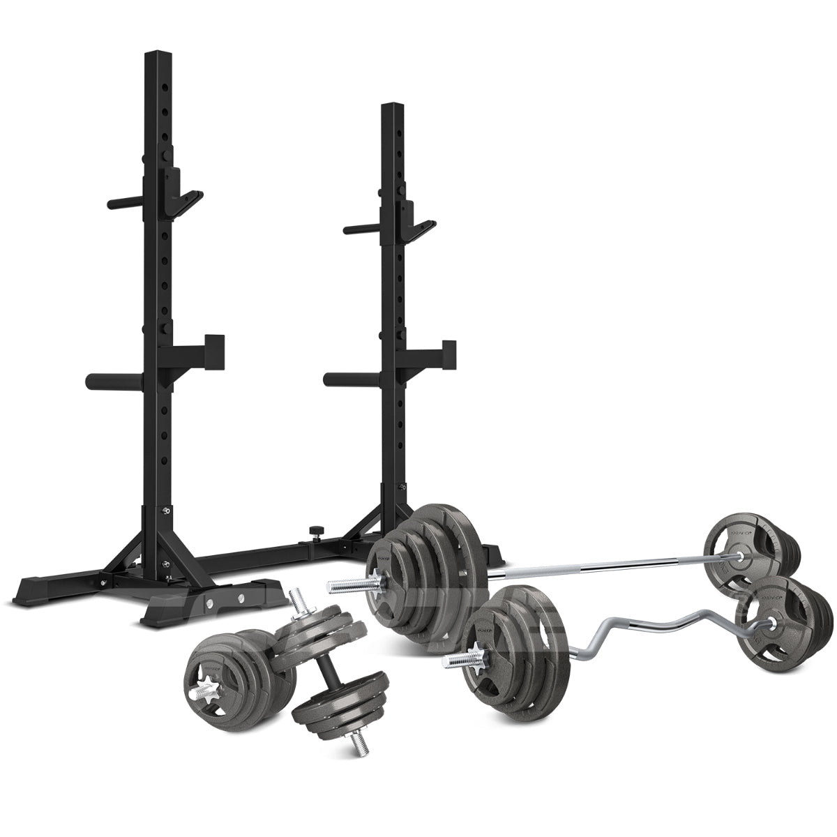 SR-10 Power Squat Rack with 90kg Tri-Grip Weight Plates Set - Heavy Duty Home Gym Equipment for Strength Training & CrossFit Workouts