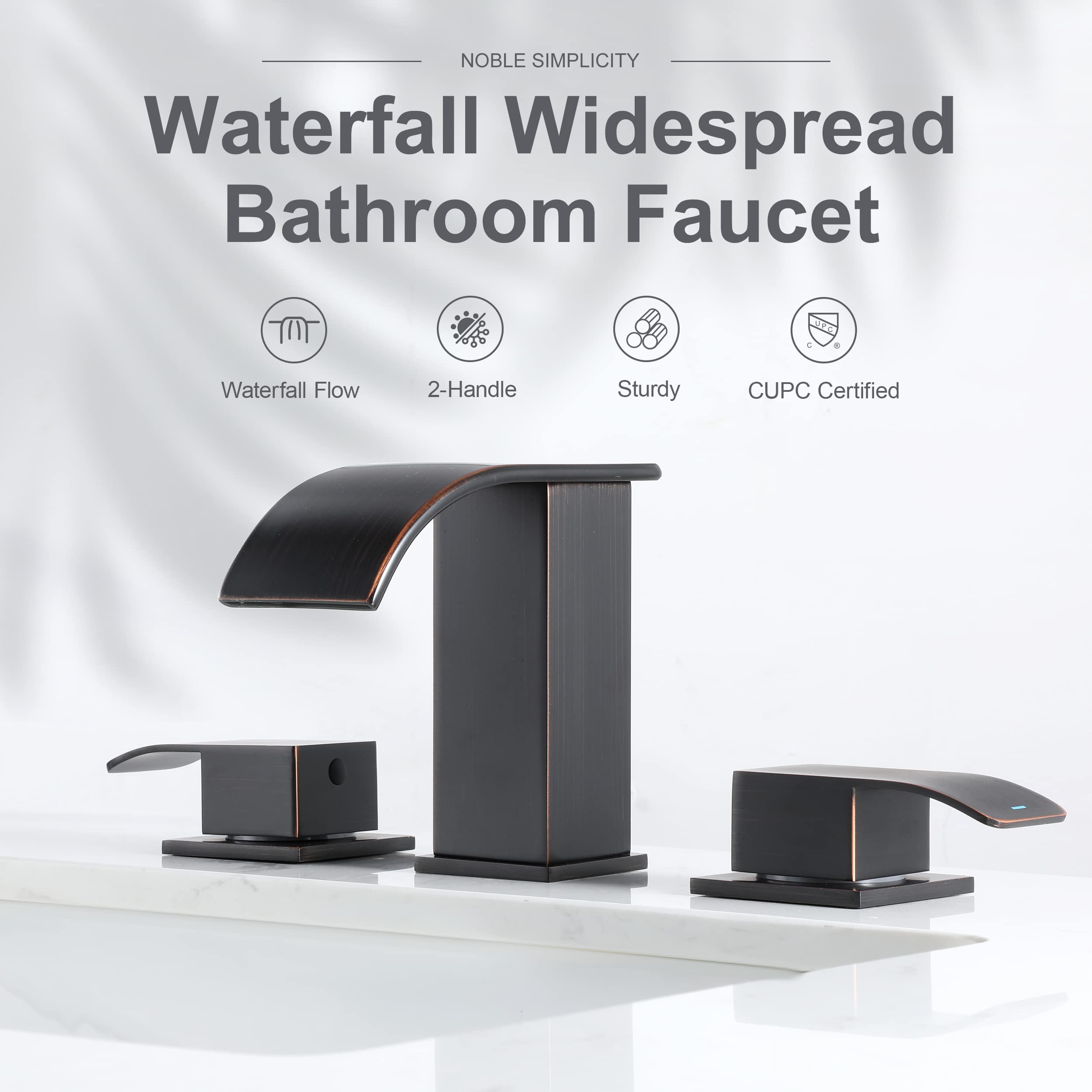 Oil-Rubbed Bronze Waterfall Bathroom Faucet - 8 Inch Widespread 3-Hole Bathroom Sink Faucet with 2 Handles, Modern Vanity Faucet with cUPC Supply Lines - Perfect for Contemporary Bathrooms, Guest Suites, and Luxury Home Renovations