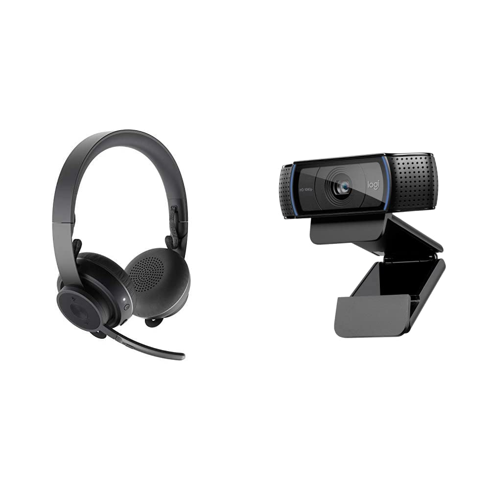 Logitech Zone Wireless Bluetooth Headset Certified for Microsoft Teams & C920x HD Pro Webcam Bundle - Full HD 1080p/30fps Video Calling, Clear Stereo Audio, HD Light Correction - Black - Perfect for Remote Work, Online Meetings, and Video Conferencing