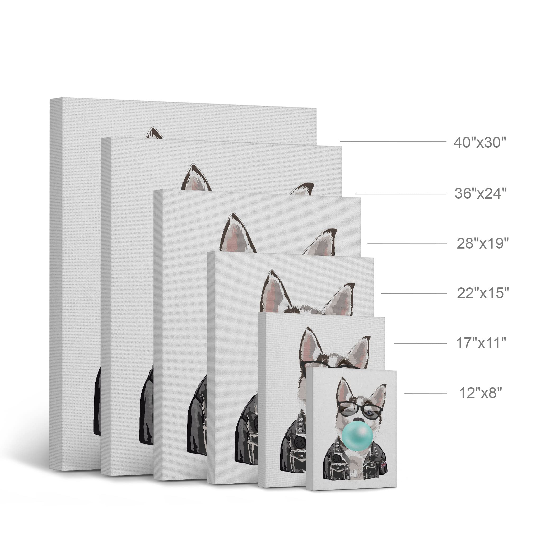 Husky Dog and Cat Chewing Bubble Gum Canvas Wall Art Set - 2 Piece Animal Pop Art Prints for Living Room, Bedroom, Nursery Decor (22x15 Inches) - Perfect for Pet Lovers and Modern Home Decor