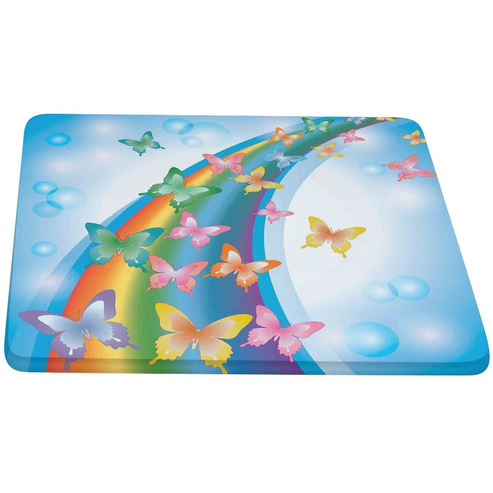 Elastic Edged Polyester Fitted Table Cover with Colorful Rainbow Butterflies Bubbles Print - Perfect for Square Tables up to 60