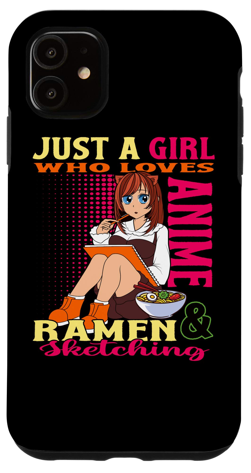 Trendy Anime Ramen Bowl iPhone 11 Case for Girls - Cute Japanese Manga Sketch Design - Perfect for School, Travel & Anime Lovers