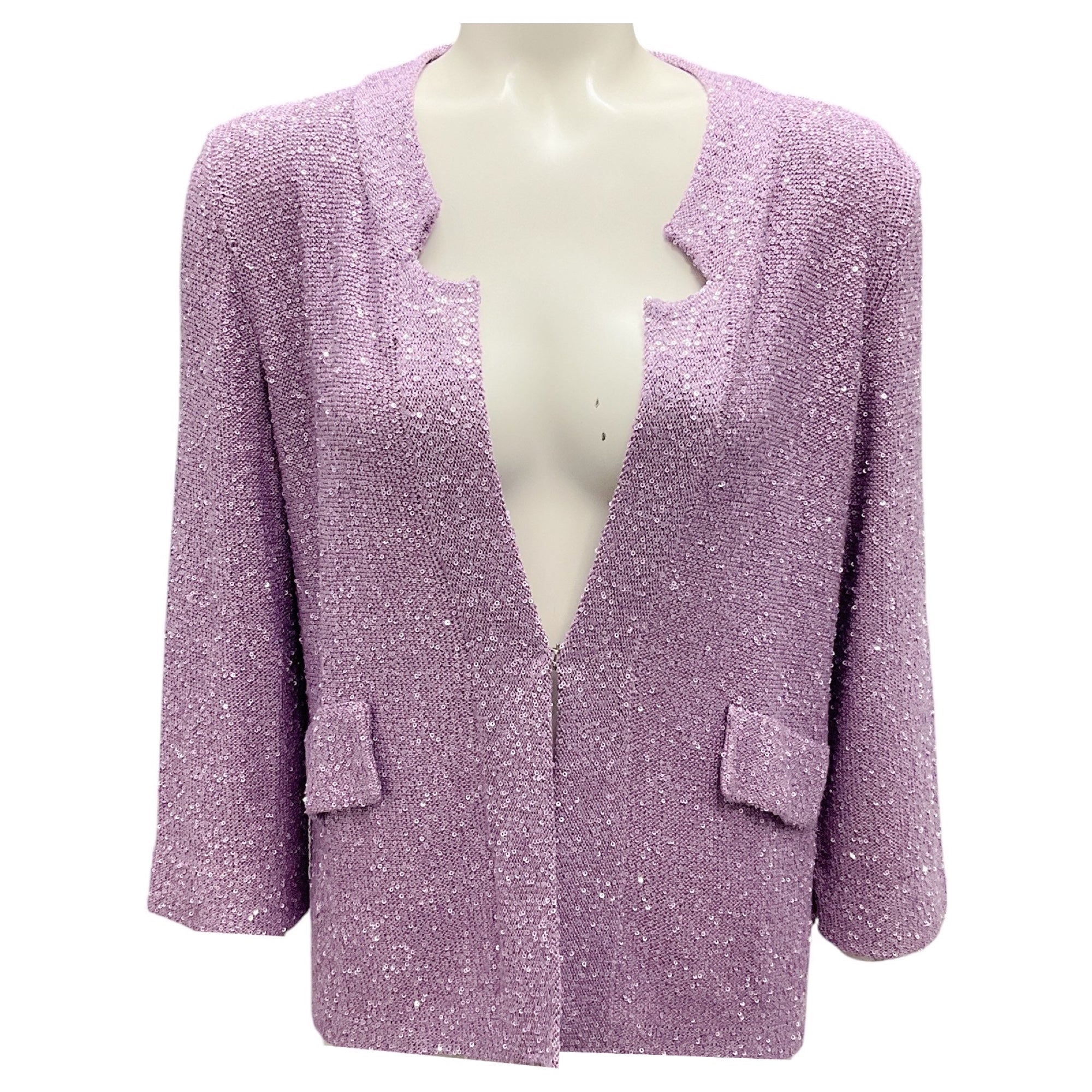 Amina Rubinacci Lilac Sequined Silk Knit Cardigan Sweater for Women - Elegant Evening Wear & Party Outfit - Perfect for Date Nights, Weddings and Special Occasions