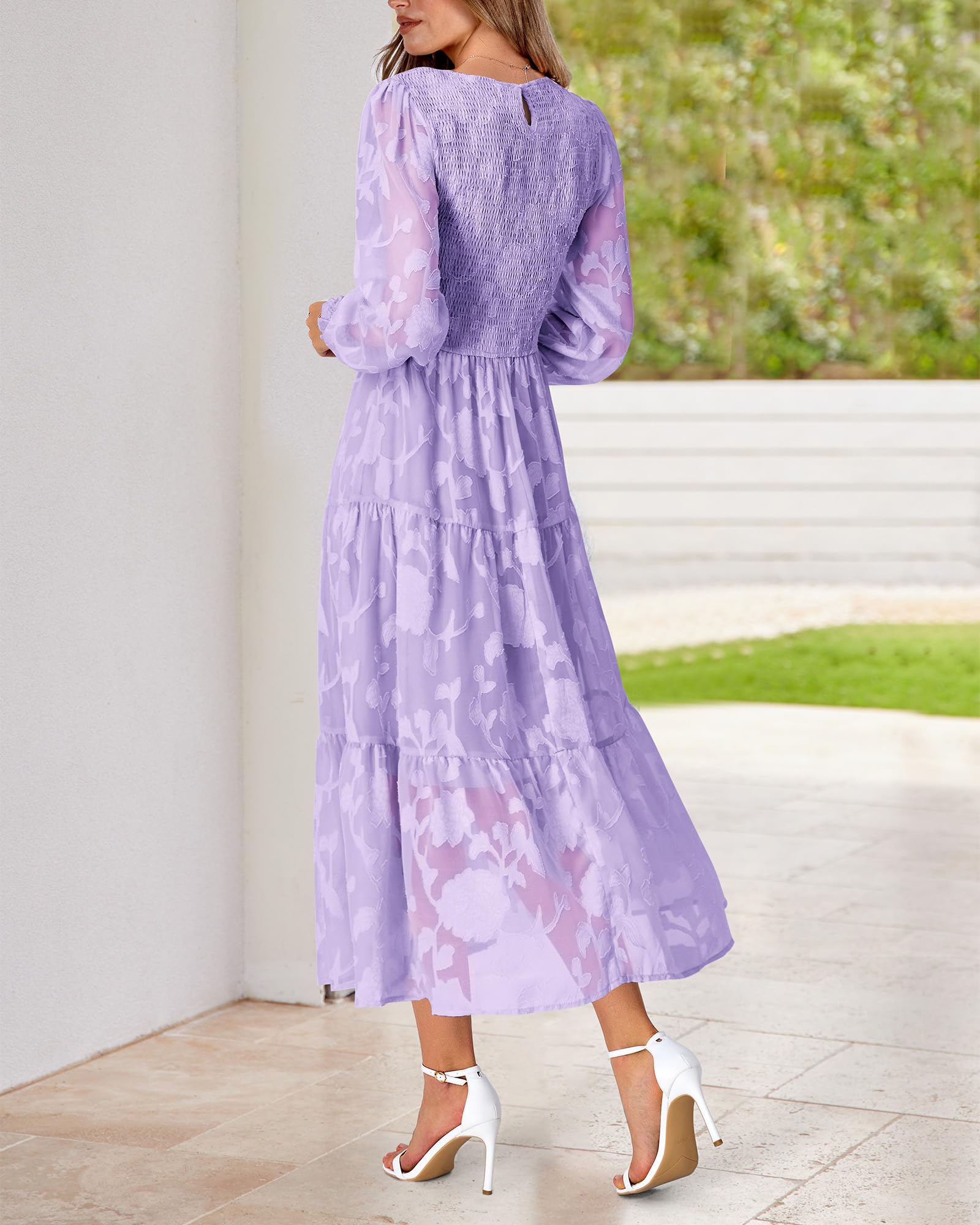 BTFBM Women's Elegant Floral Midi Dress - Long Sleeve Bohemian Wedding Guest Dress for Spring 2025 | Perfect for Garden Parties, Bridal Showers & Formal Events