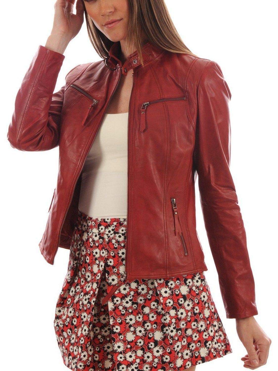 Women's Lambskin Leather Bomber Jacket - Stylish Biker Outerwear for Winter - Soft & Smooth Leather Coat for Casual Wear & Motorcycle Riding