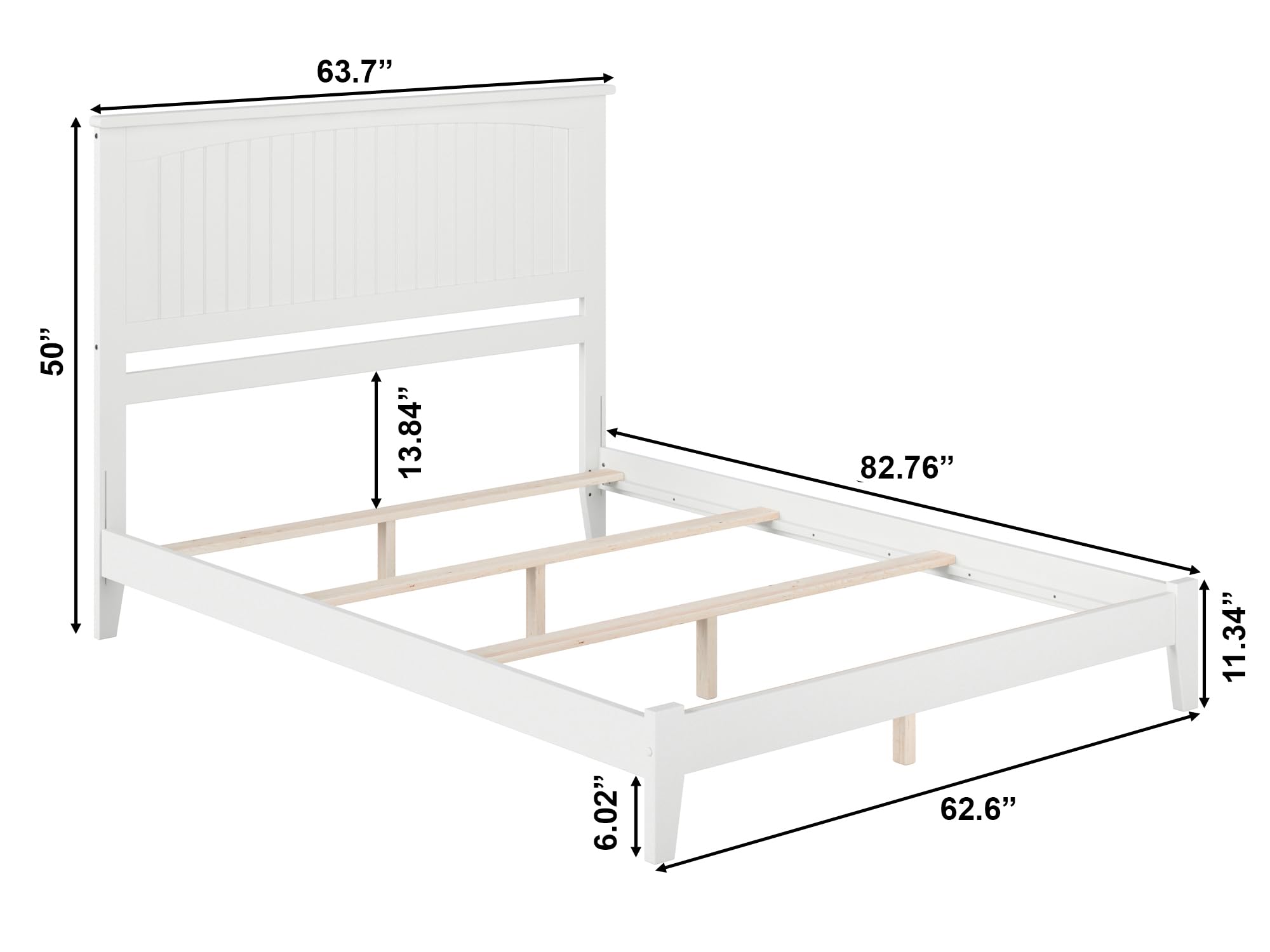 AFI Nantucket Queen Bed Frame with USB Charging Ports - Modern White Wooden Foundation Bed for Bedroom, Living Room & Guest Room