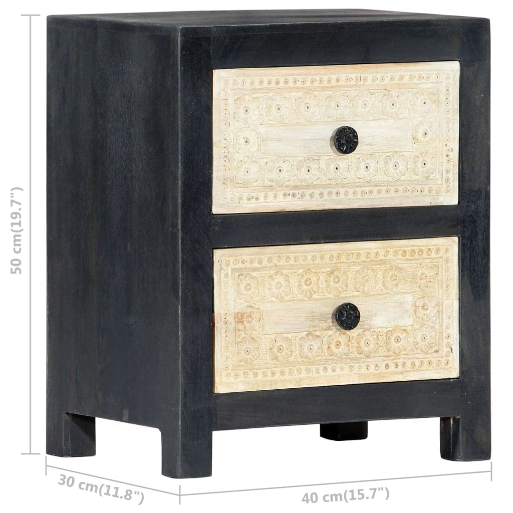 Hand Carved Solid Mango Wood Nightstand - 15.8
