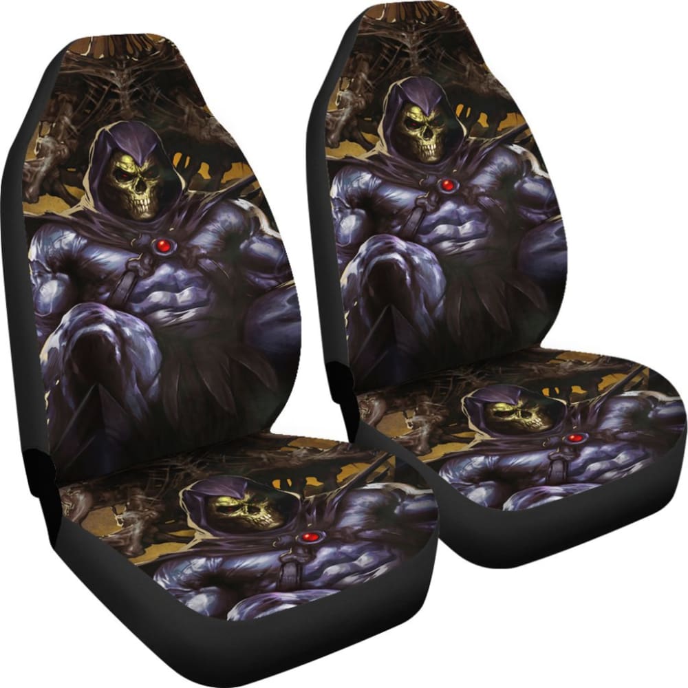 2 Pcs Gothic Skull Car Seat Covers - Universal Fit for Cars, Trucks & SUVs - Black Skull Pattern Design - Perfect for Halloween, Gothic Style & Car Accessories Lovers