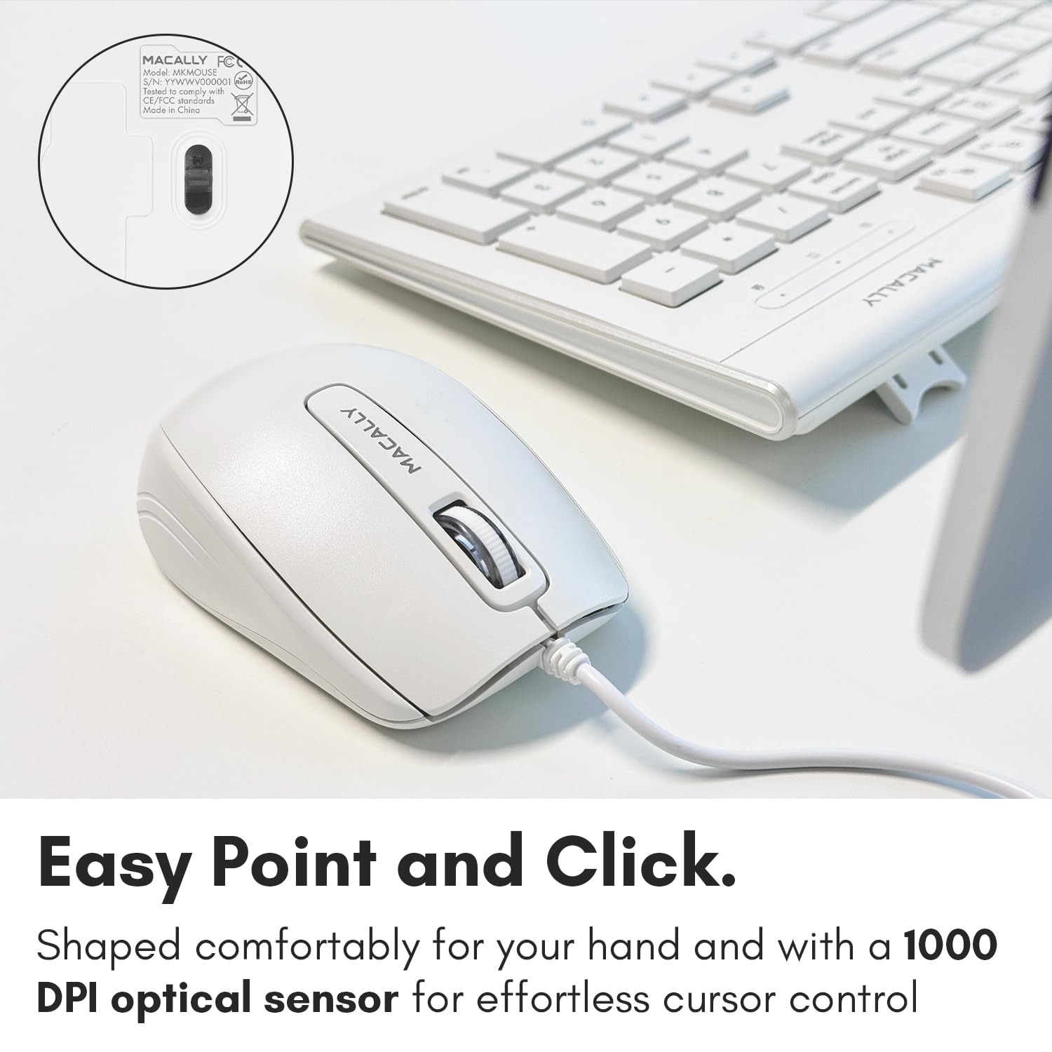 Macally 104-Key USB Wired Keyboard and Mouse Combo with Apple Shortcut Keys - Compatible with Mac, iMac, MacBook & Windows PC (MKEYECOMBO) - White - Perfect for Home Office, Gaming & Productivity Workstations