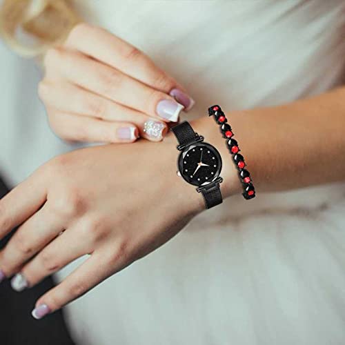R1O Analog Diamond Studded Magnetic Watch for Women & Girls - Super Dial with Heart Bracelet Gift - Elegant & Stylish Timepiece for Daily Wear, Parties & Special Occasions (Cosmic)