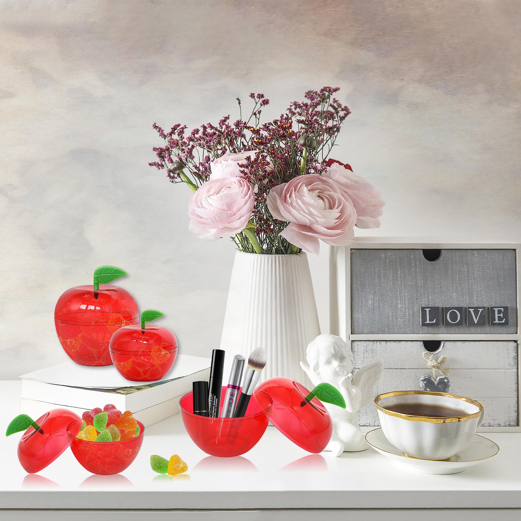 10 Pcs Mini Christmas Apple Containers - Plastic Filled Bobbing Apple Party Favors for Valentine's Day, Weddings, Baby Showers & Holiday Decorations - Perfect for Table Centerpieces, Gift Bags & DIY Crafts