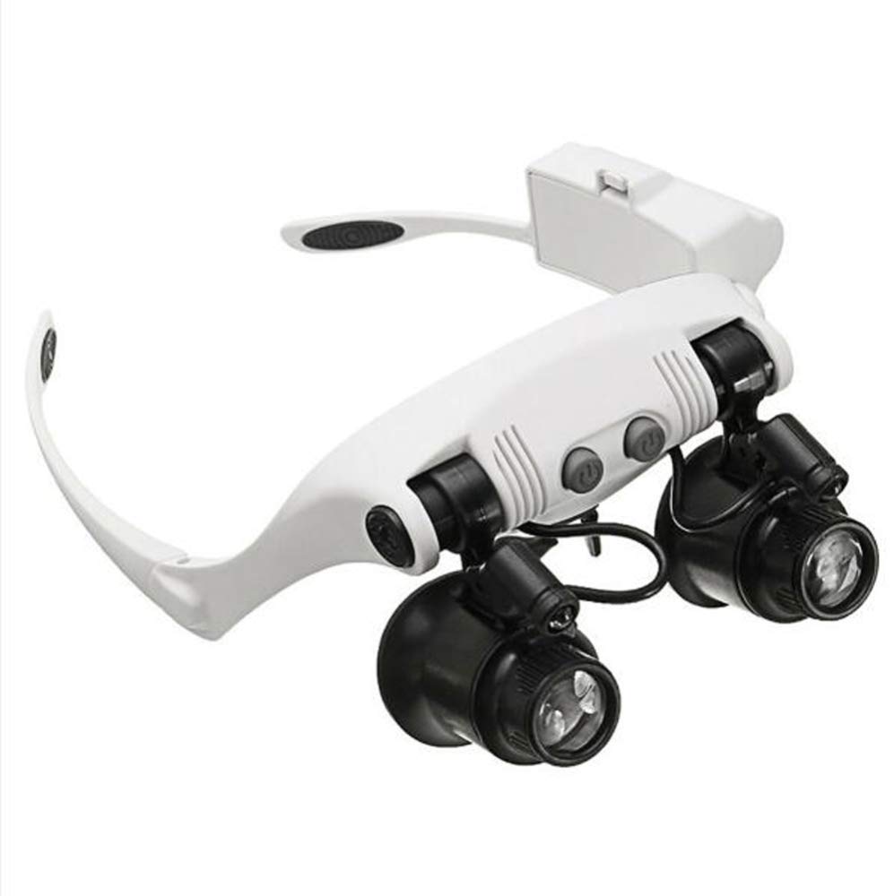 4 Lens Magnifying Glass with 10X 15X 20X 25X Magnification - Adjustable Headband & 2 LED Lights - Hands-Free Magnifier for Jewelry Repair, Watch Making, Crafts, and Reading Small Print