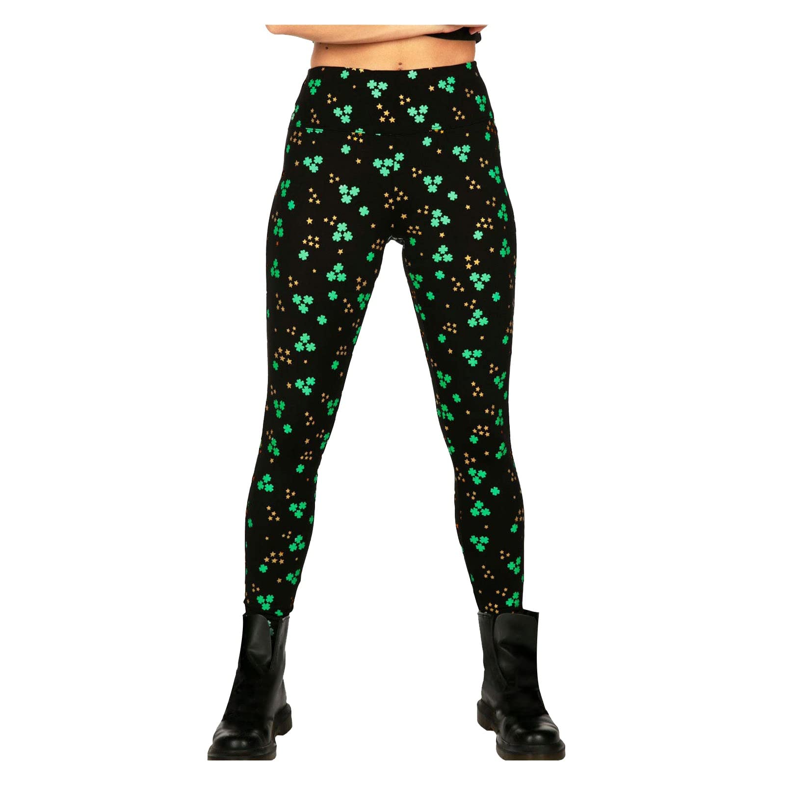 iQKA Women's St. Patrick's Day Green Shamrock Printed Yoga Pants - High Waist Tummy Control Skinny Leggings for Workout, Costume Party & Irish Celebration