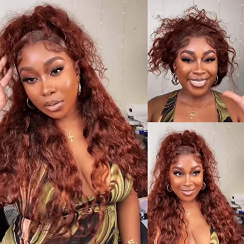 Beauty Forever #33B Reddish Brown Water Wave 13x4 Lace Front Wig - 10A Grade Human Hair Wigs for Women, Auburn Copper Red Color, Pre-Plucked with Baby Hair, 150% Density, 14 Inch - Perfect for Daily Wear, Cosplay, and Special Occasions