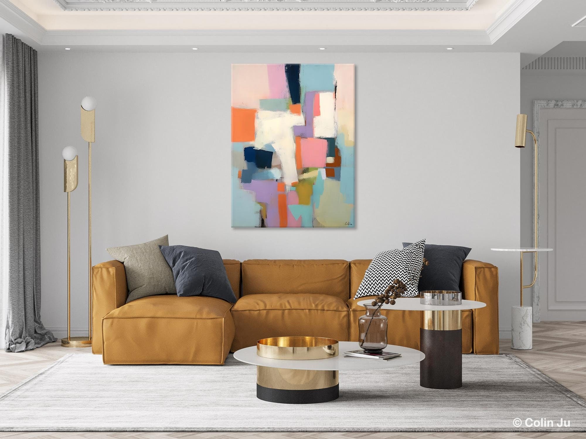 Extra Large Modern Wall Art - Acrylic Abstract Painting on Canvas for Dining Room Decor | Contemporary Original Artwork for Home & Office Interior Design