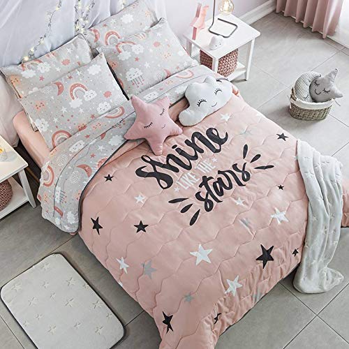 Reversible Teens Comforter Set Twin Size 3PCS - Stars Design Bedding with Pillow Cover & Decorative Cushion | Soft & Cozy for Kids & Teens Bedroom Decor
