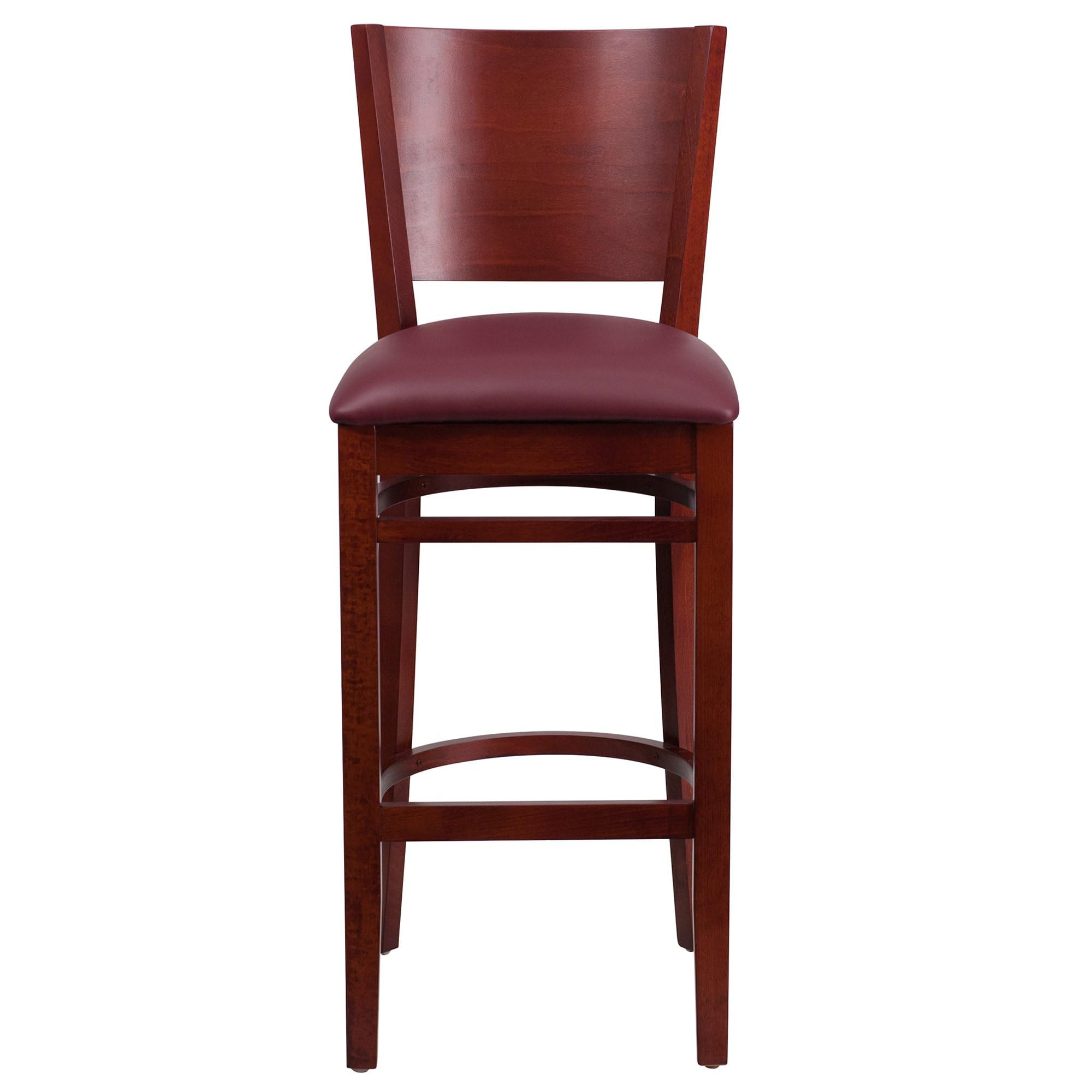 Flash Furniture Lacey Series Solid Back Mahogany Wood Barstool with Burgundy Vinyl Seat - 24