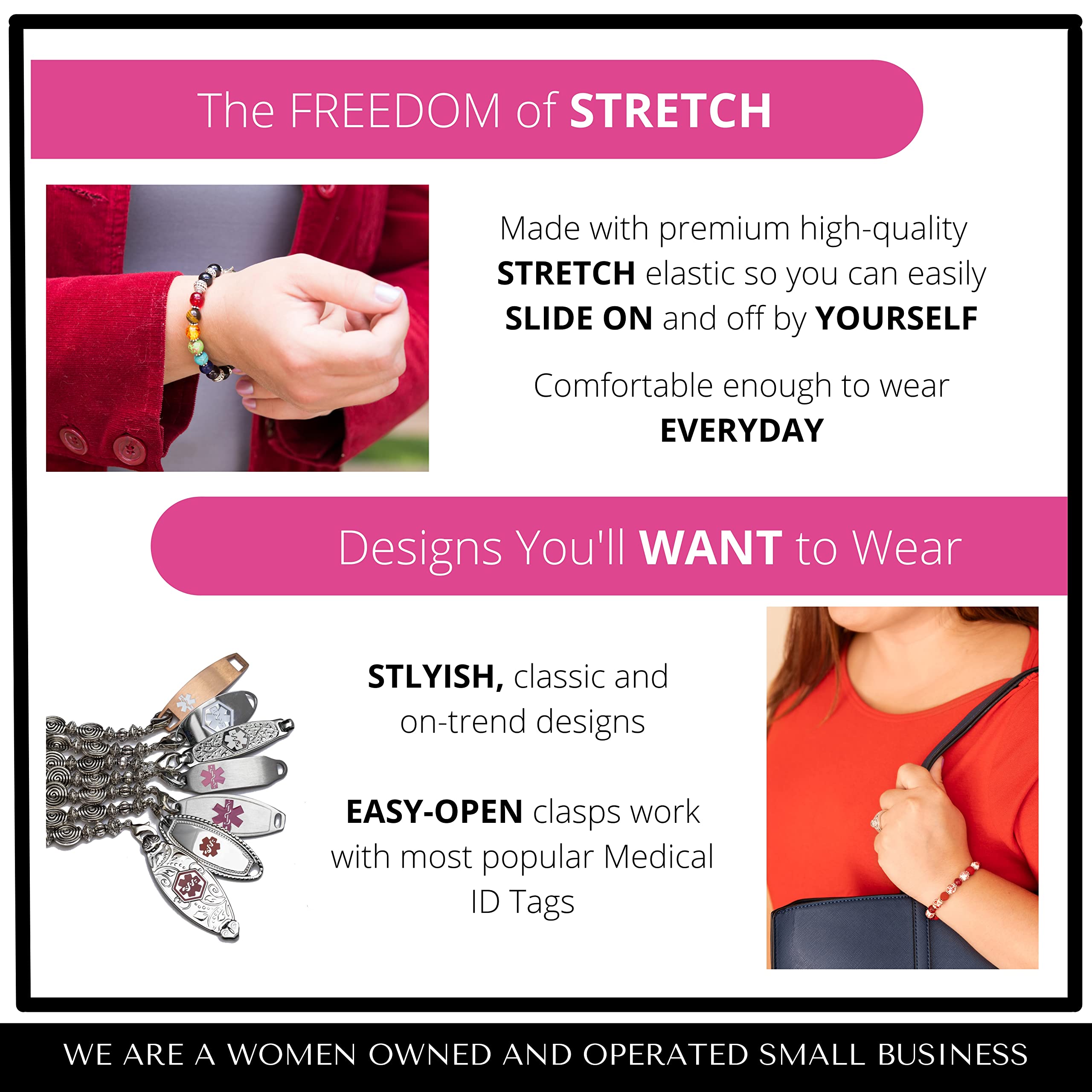 Stretchable Medical Alert Bracelet with Interchangeable Bands - 3pc Set (Chakra Design, Custom Sizing) - Perfect for Daily Wear, Travel & Emergency Situations - Excludes Medical ID Tag