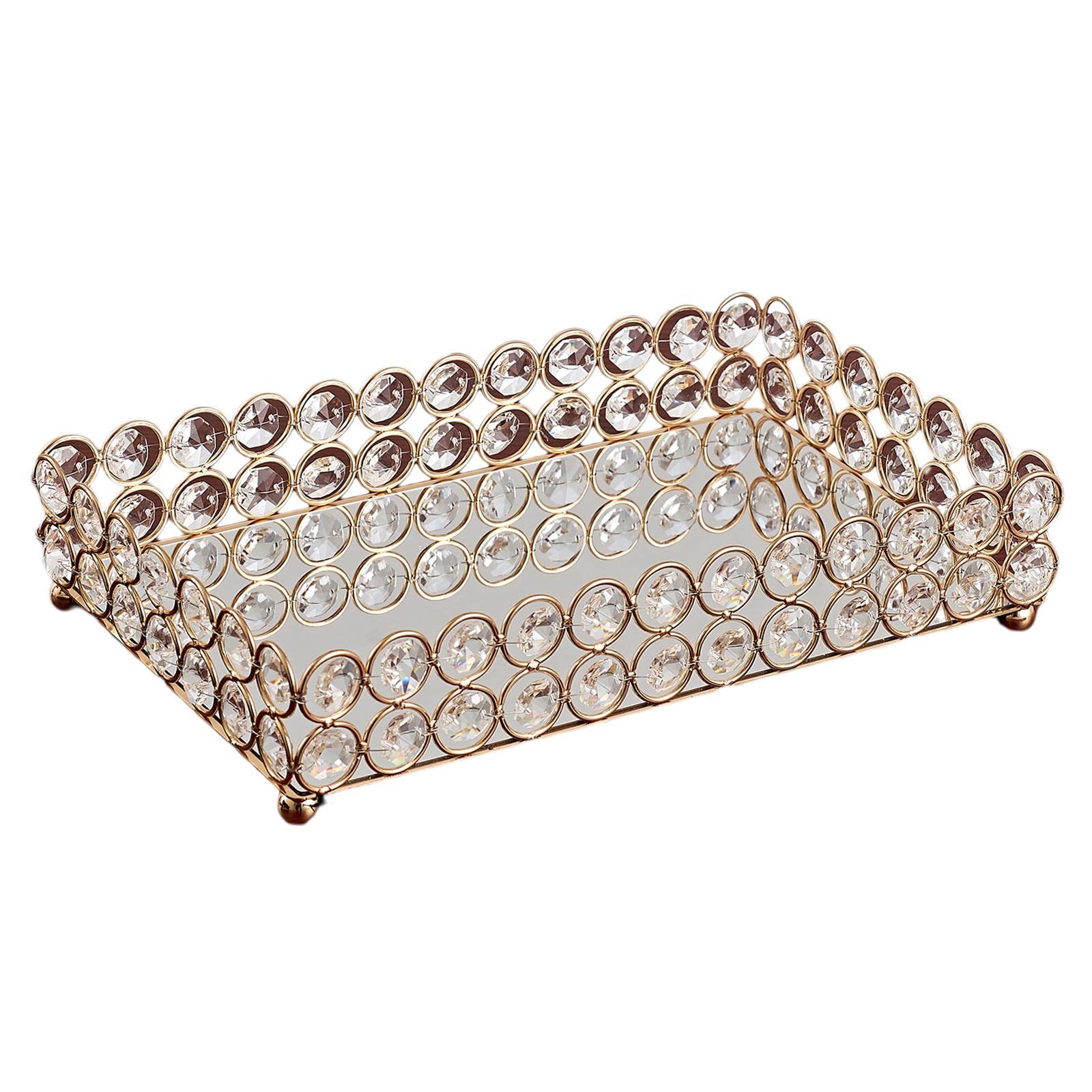 Baoblaze Gold Vanity Tray - Elegant Mirrored Jewelry & Makeup Organizer (25x15x5cm) for Dresser, Wedding Decor, Perfume Display & Home Decoration | Perfect for Bedroom, Bathroom & Bridal Party