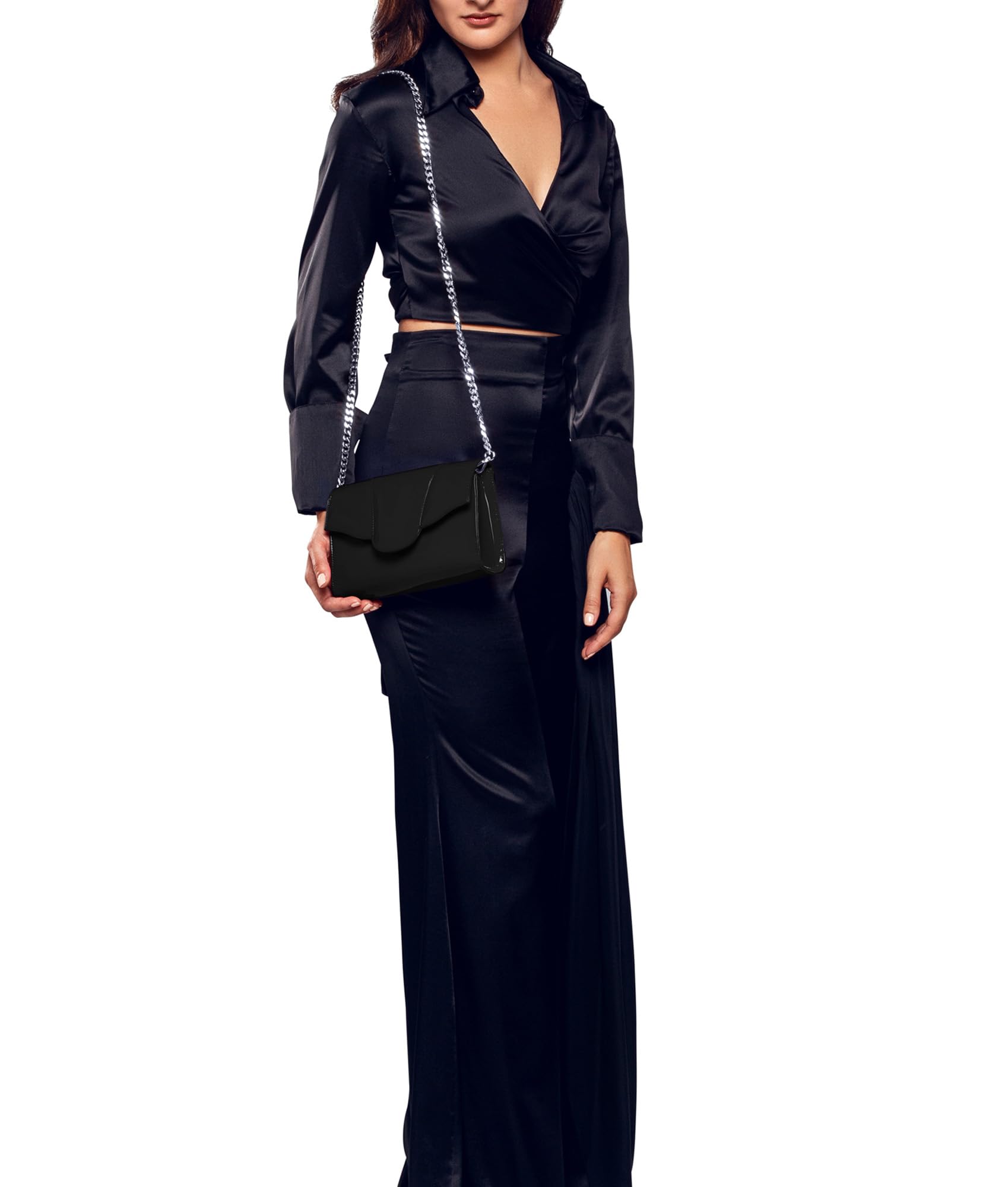 Allie Glossy Clutch Crossbody Bag for Women - Stylish Vegan Leather Purse with Adjustable Strap, Perfect for Parties, Weddings & Evening Events