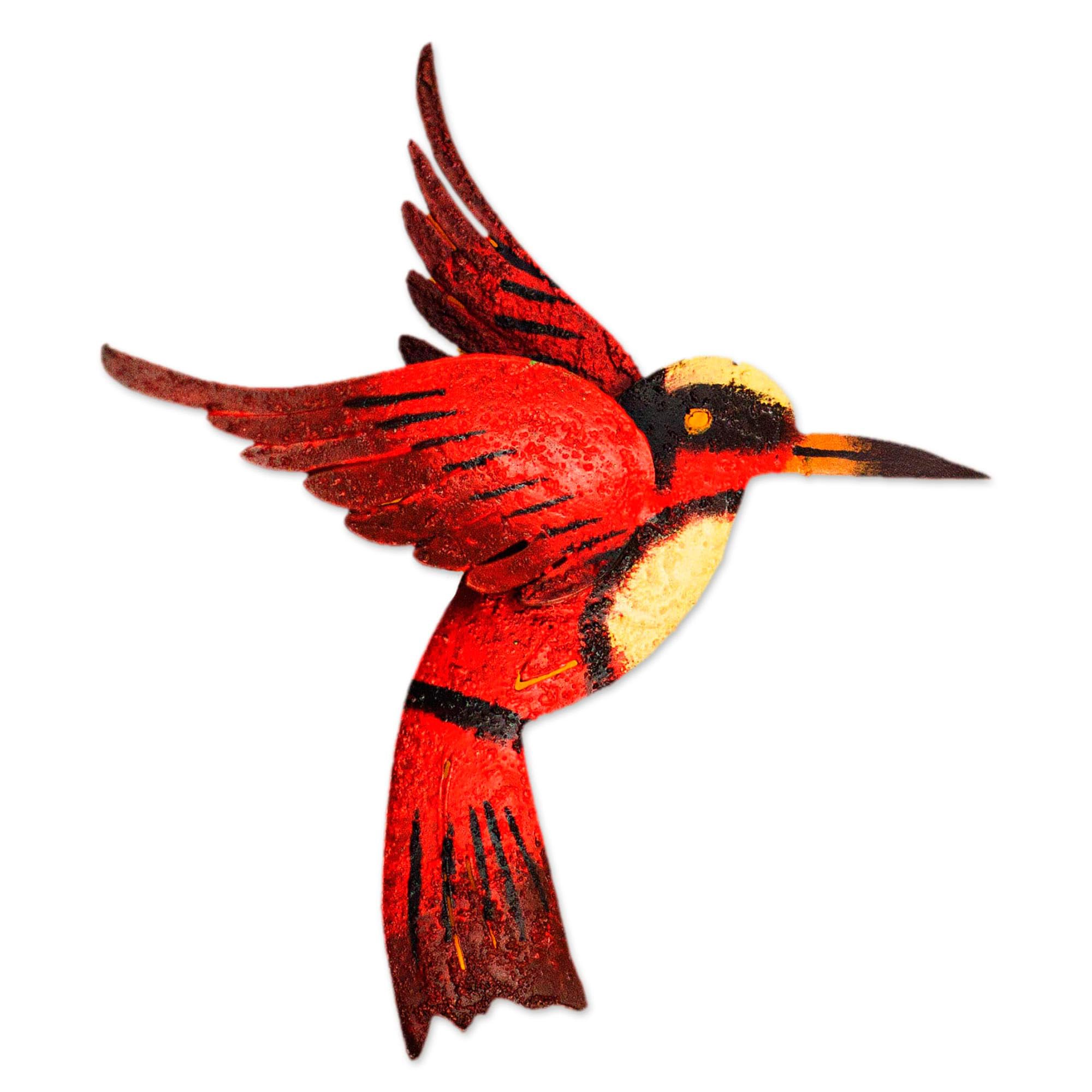 NOVICA Handcrafted Decorative Iron Wall Sculpture - Yellow and Red 'Little Ruby Hummingbird' Art Piece for Home & Office Decor | Perfect for Living Room, Bedroom, or Gift Giving