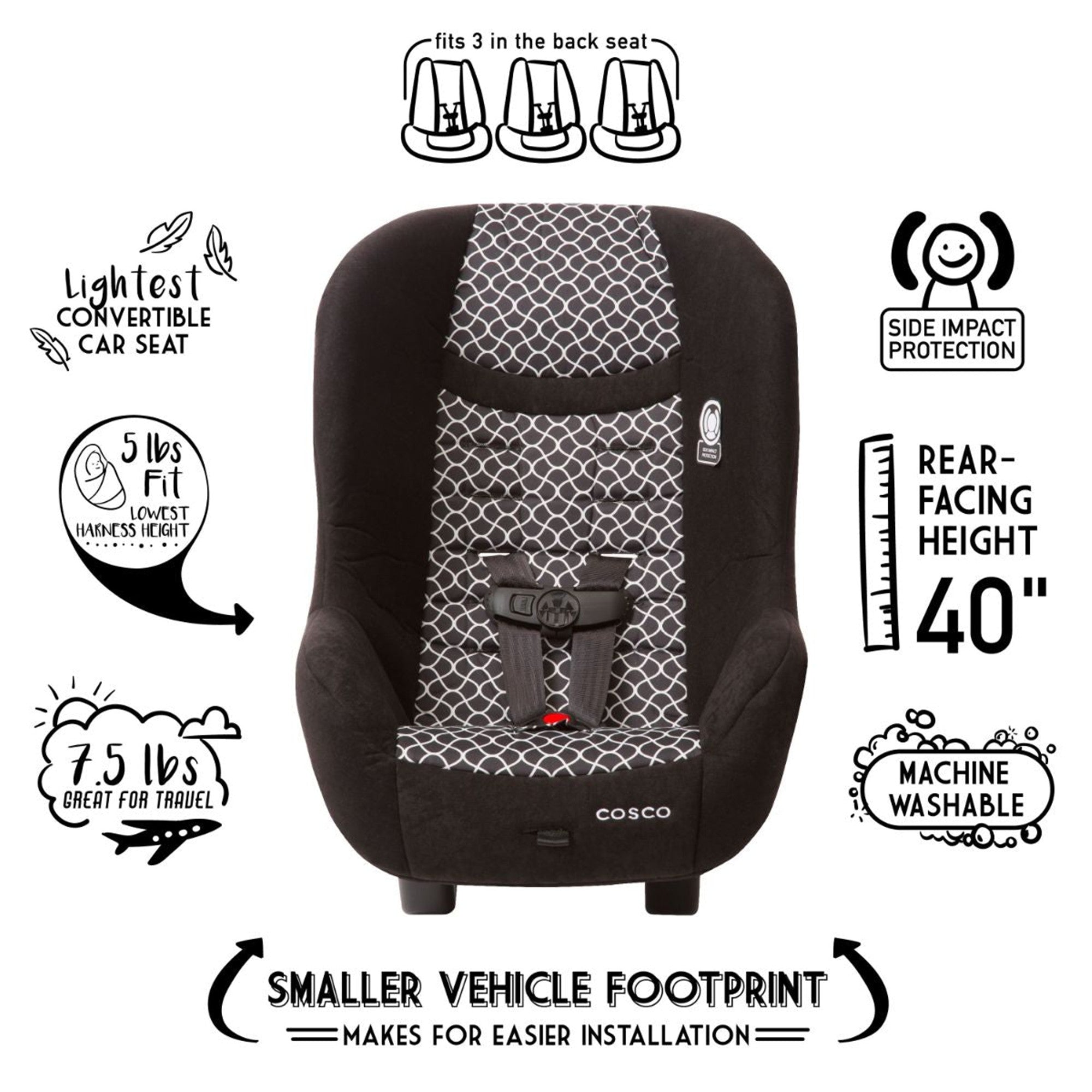 Cosco Scenera Next Convertible Car Seat - Lightweight, Safe & Comfortable for Babies & Toddlers 5-40 lbs | Perfect for Travel, Airplane & Everyday Use