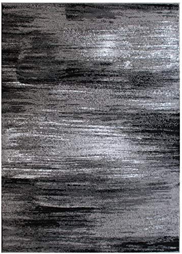Champion Modern Abstract Brush Stripes Plush Area Rug - Soft Grey & Black 5’3”x7’5” - Perfect for Living Room & Dining Room Decor