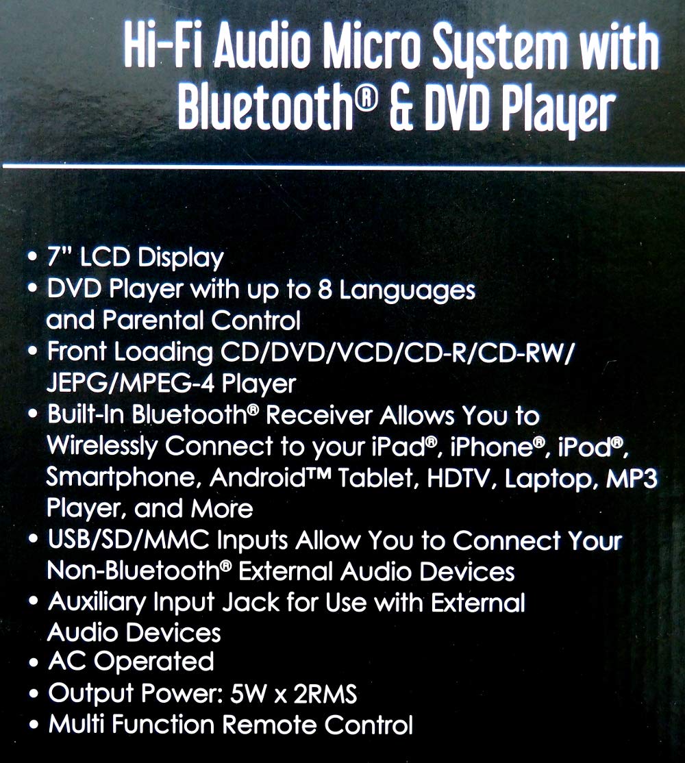 SuperSonic SC-857D Hi-Fi Bluetooth Audio Micro System with DVD Player - Premium Sound Quality, Wireless Streaming - Perfect for Home Theater, Parties & Office Use - Black