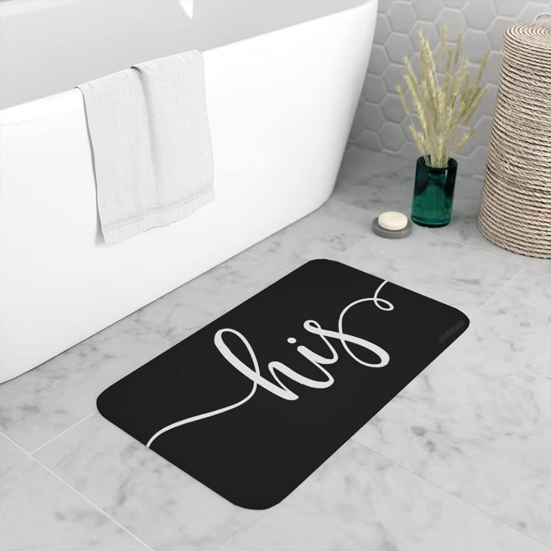 His and Hers Bath Mat Set - 24x16 Inches Black and White Bathroom Rugs for Couples | Non-Slip Mr. & Mrs. Bath Mats | Funny Wedding Gift Idea for Newlyweds | Perfect for Master Bathroom, Guest Bath, or Romantic Getaway