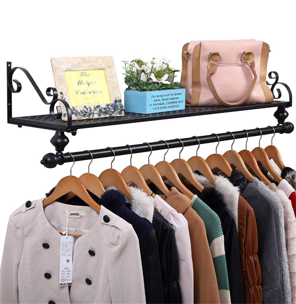 LPZ-SHELF Floating Shelves - Vintage Metal Wall Mounted Coat Hooks with Storage Shelf | Heavy Duty Clothes Hanging & Drying Rack | Display Stand for Jackets, Hats, Bags | Perfect for Entryway, Bedroom, Laundry Room Organization